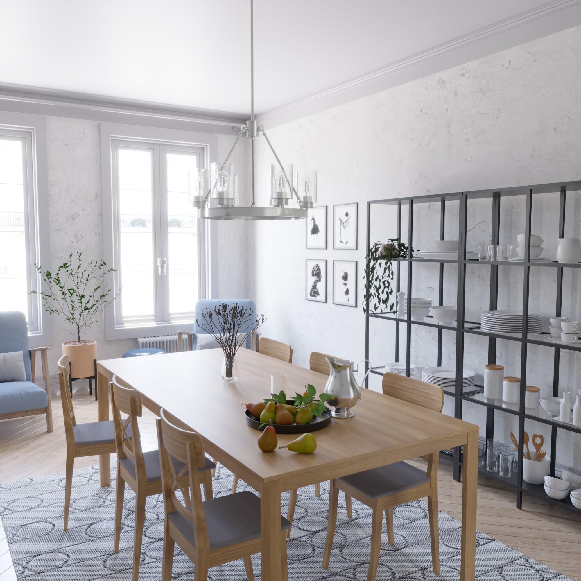 Shown in Brushed Nickel finish and Seeded glass