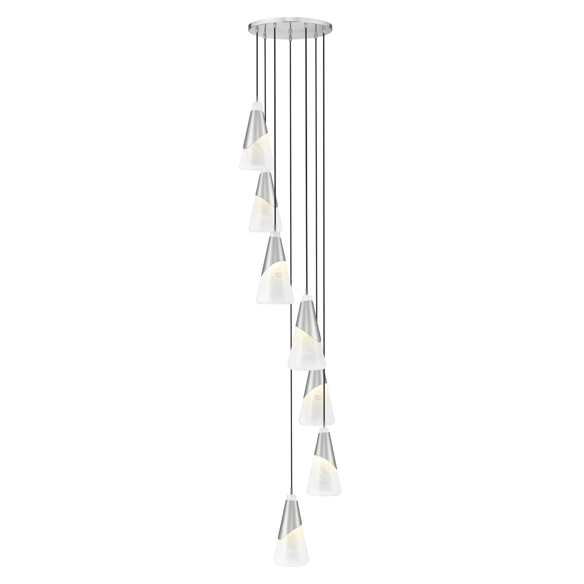 Shown in Brushed Nickel finish and White Swirl glass and White Swirl shade