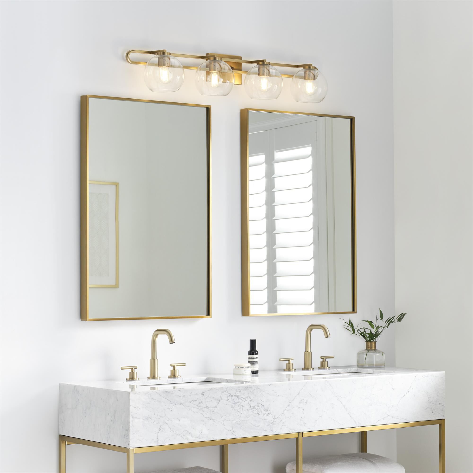 Shown in Satin Brass finish and Clear glass