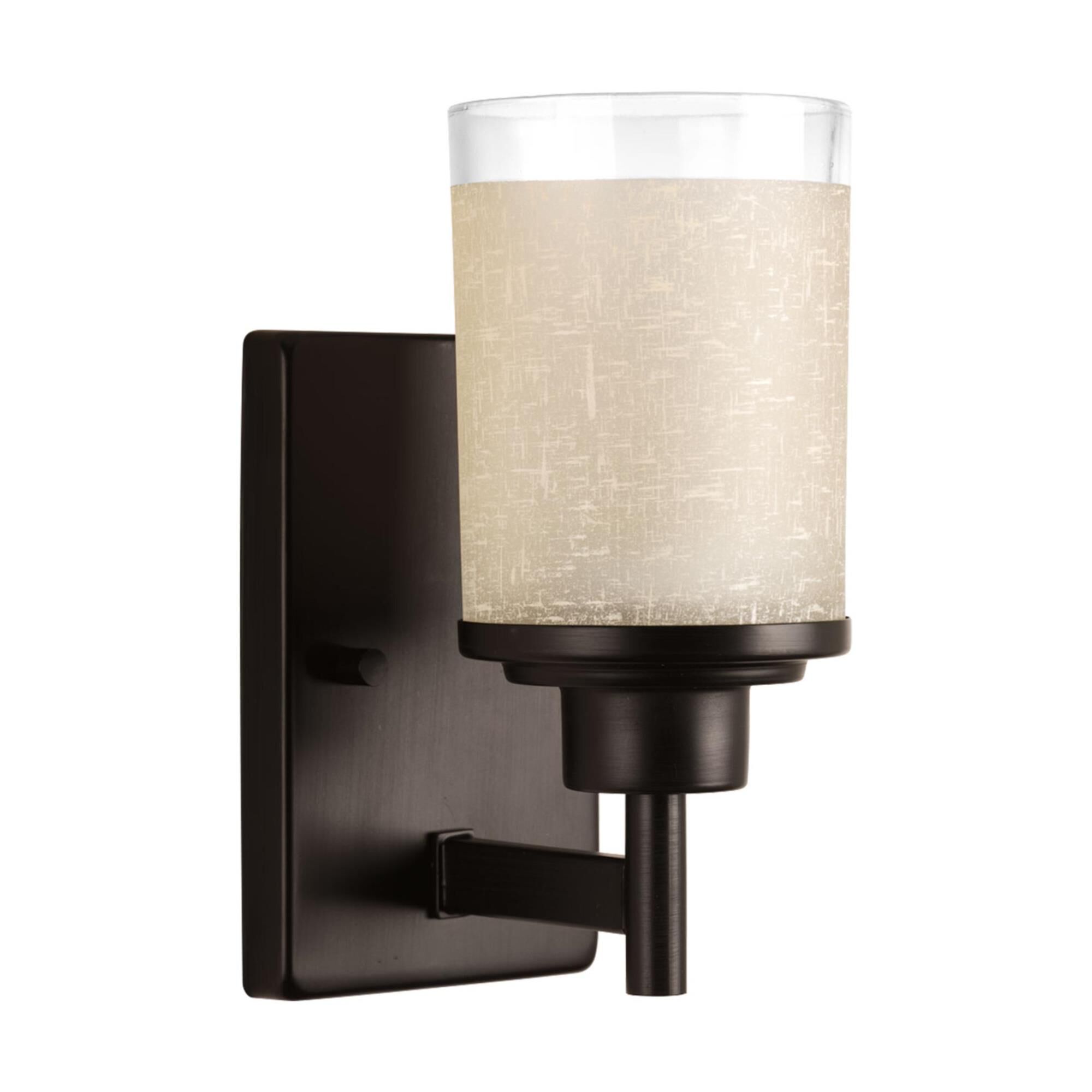 Shown in Antique Bronze finish and Etched umber linen glass