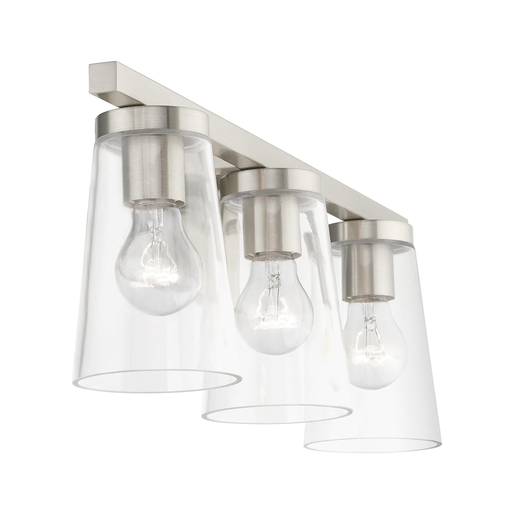 Shown in Brushed Nickel finish and Clear glass