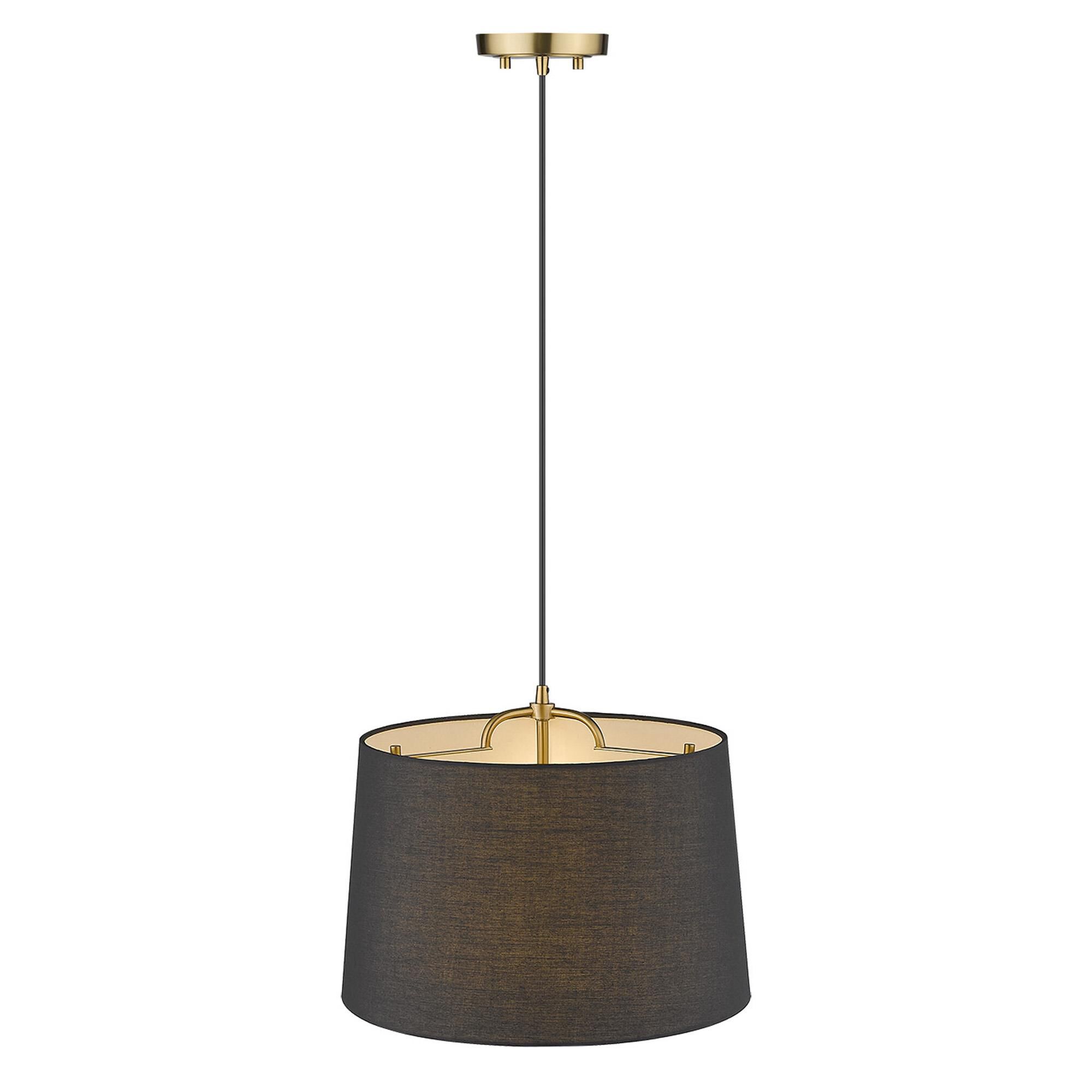 Shown in Gold finish and Matte Black glass and Black Hardback Linen Drum shade