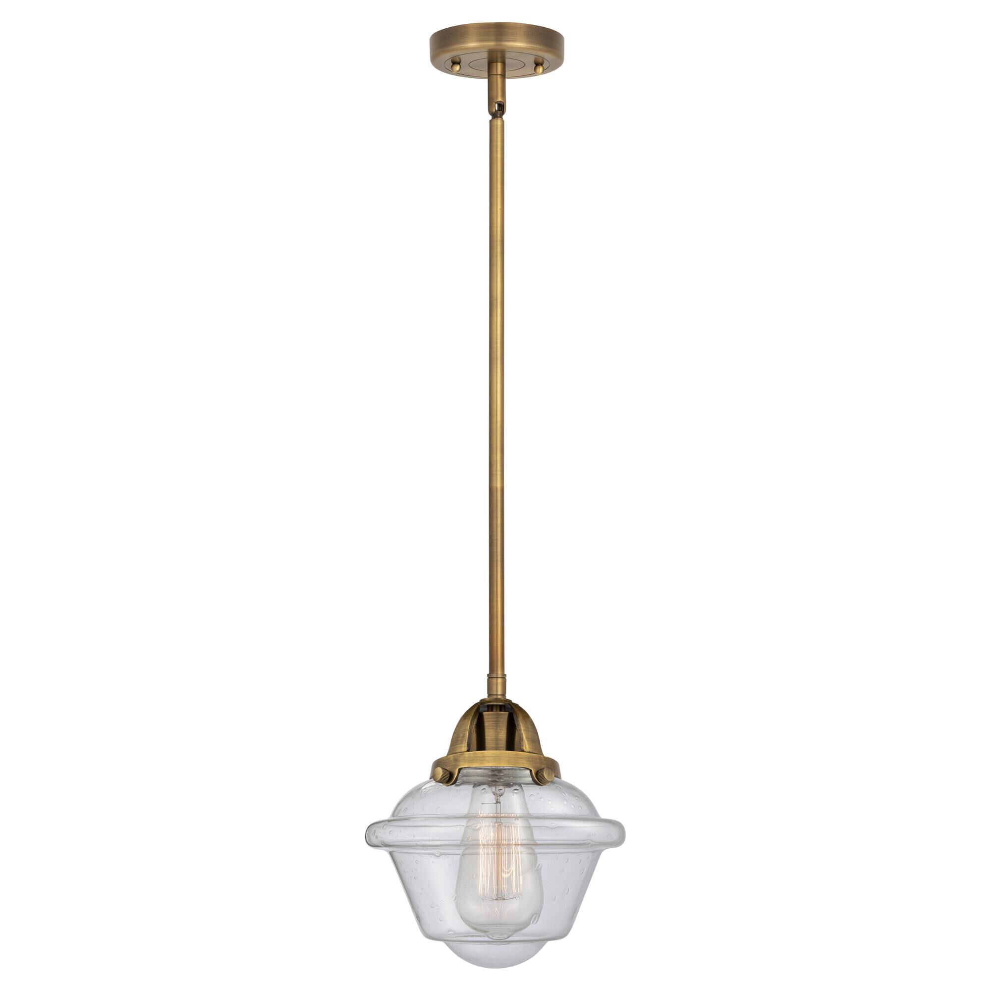 Shown in Brushed Brass finish and Seedy Small Oxford glass and No Shade shade