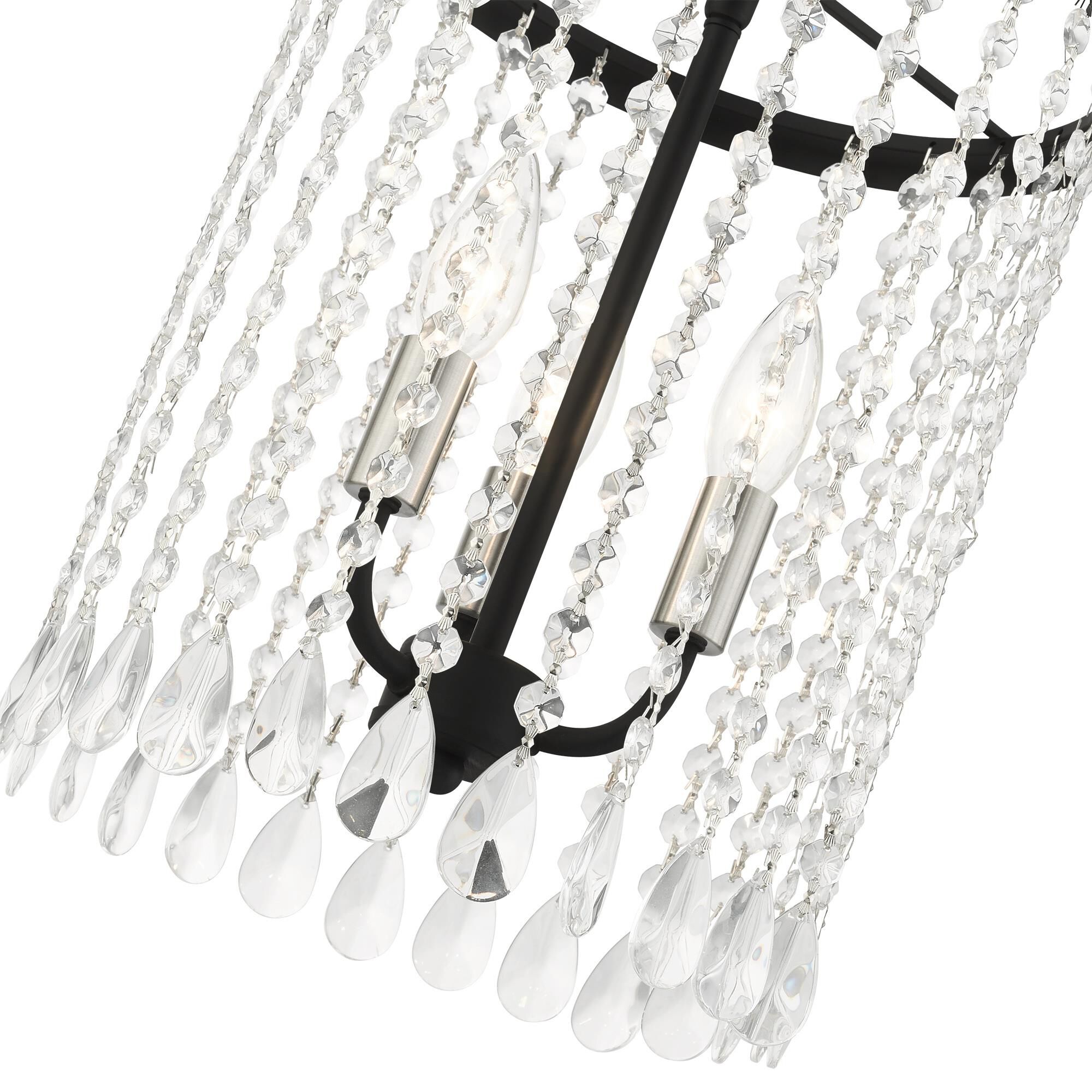 Shown in Black finish and Hand Assembled Crystal Shade glass