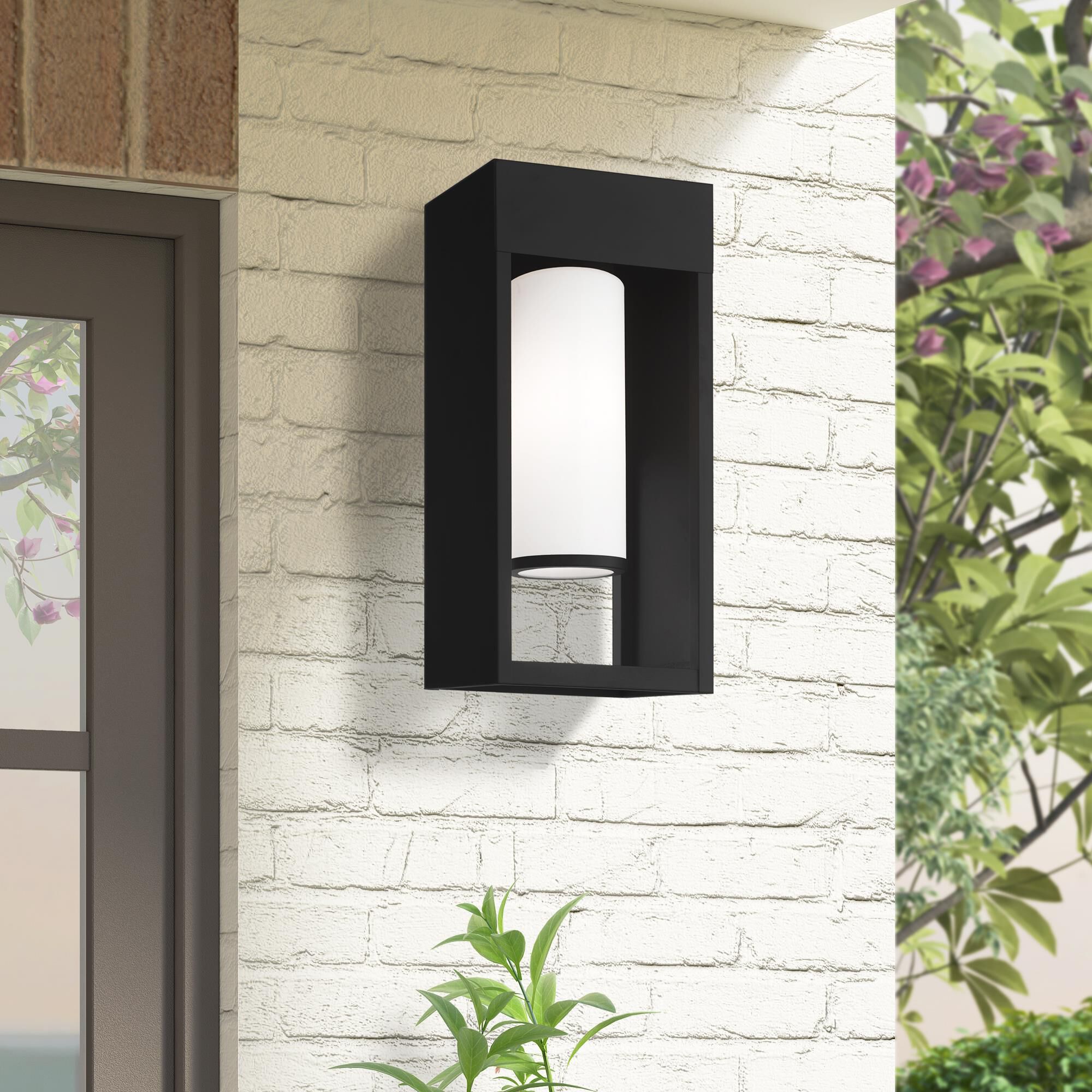 Shown in Black finish and Hand Blown Satin Opal White Cylinder glass