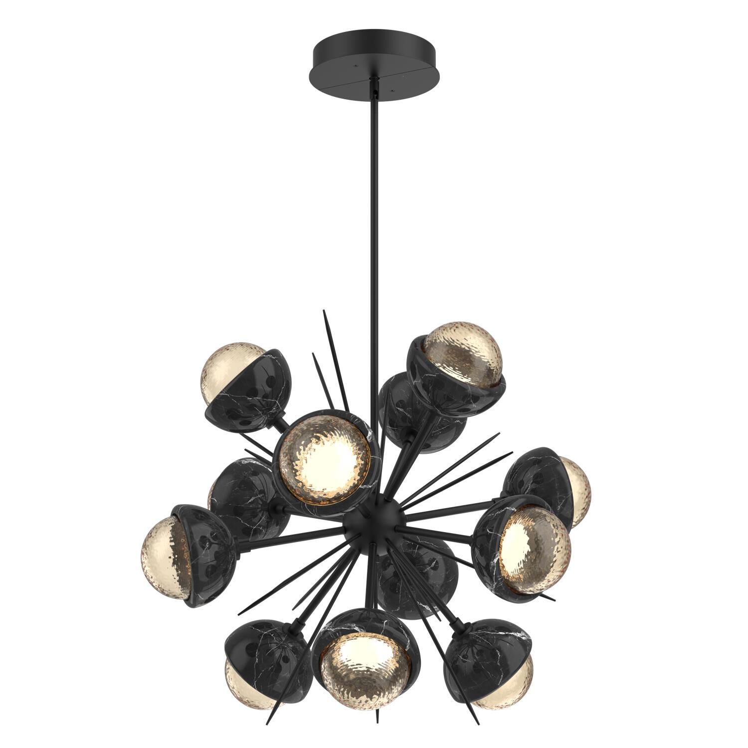 Shown in Matte Black finish and Amber glass and Black Marble accent