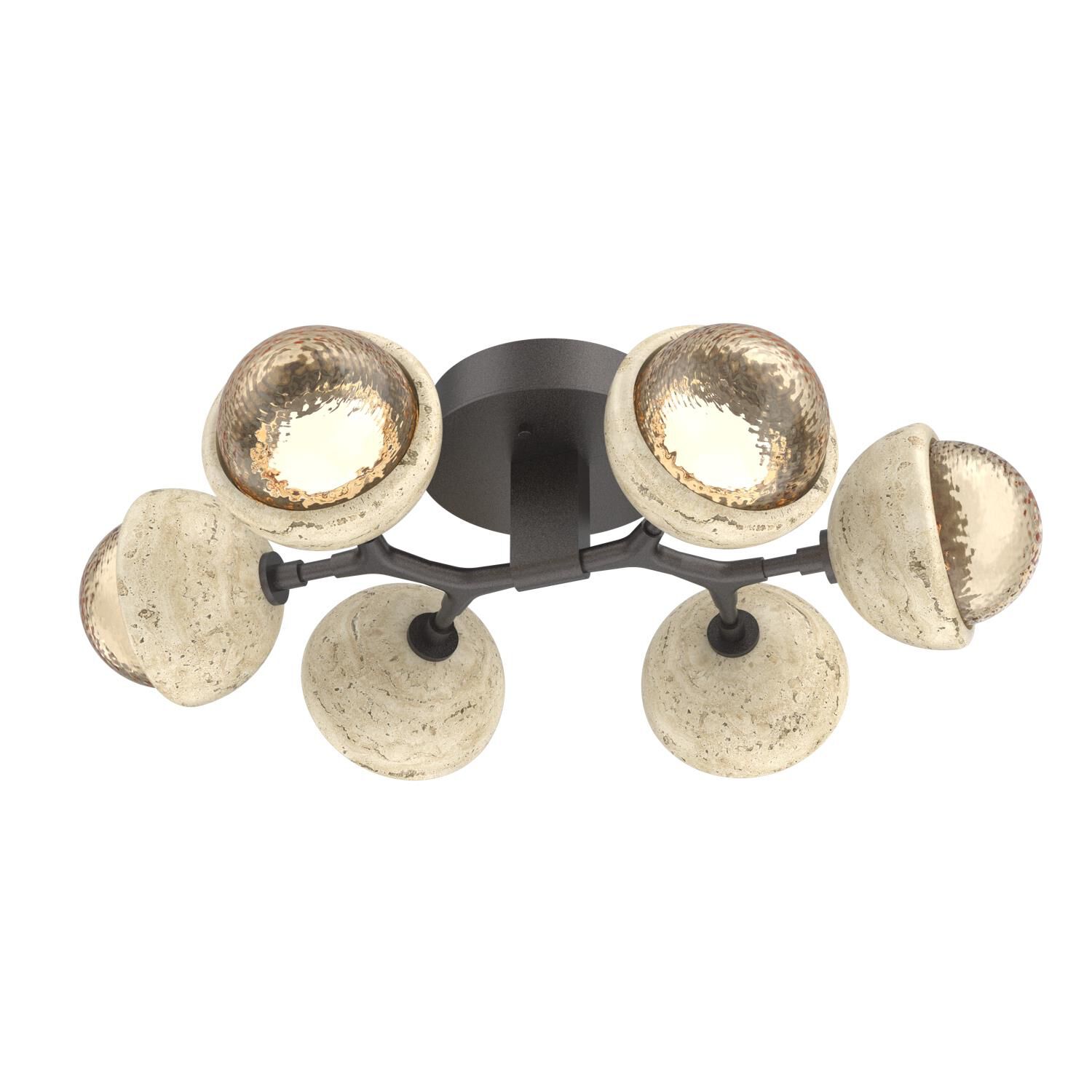Shown in Graphite finish and Amber glass and Travertine Stone accent