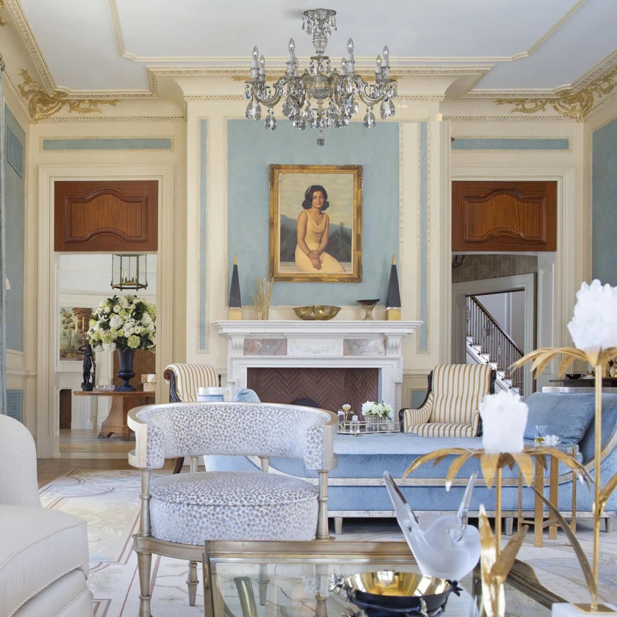 Shown in Antique White Glossy finish and Precision Clear Oval crystal