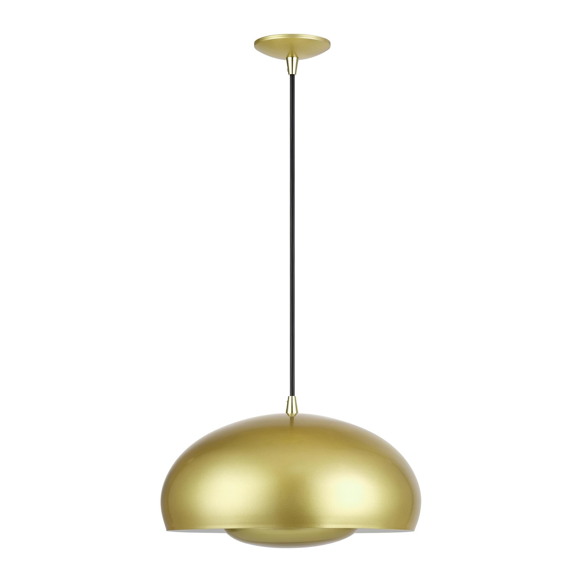 Shown in Soft Gold with Polished Brass Accents finish and Soft Gold Steel with Shiny White Inside shade