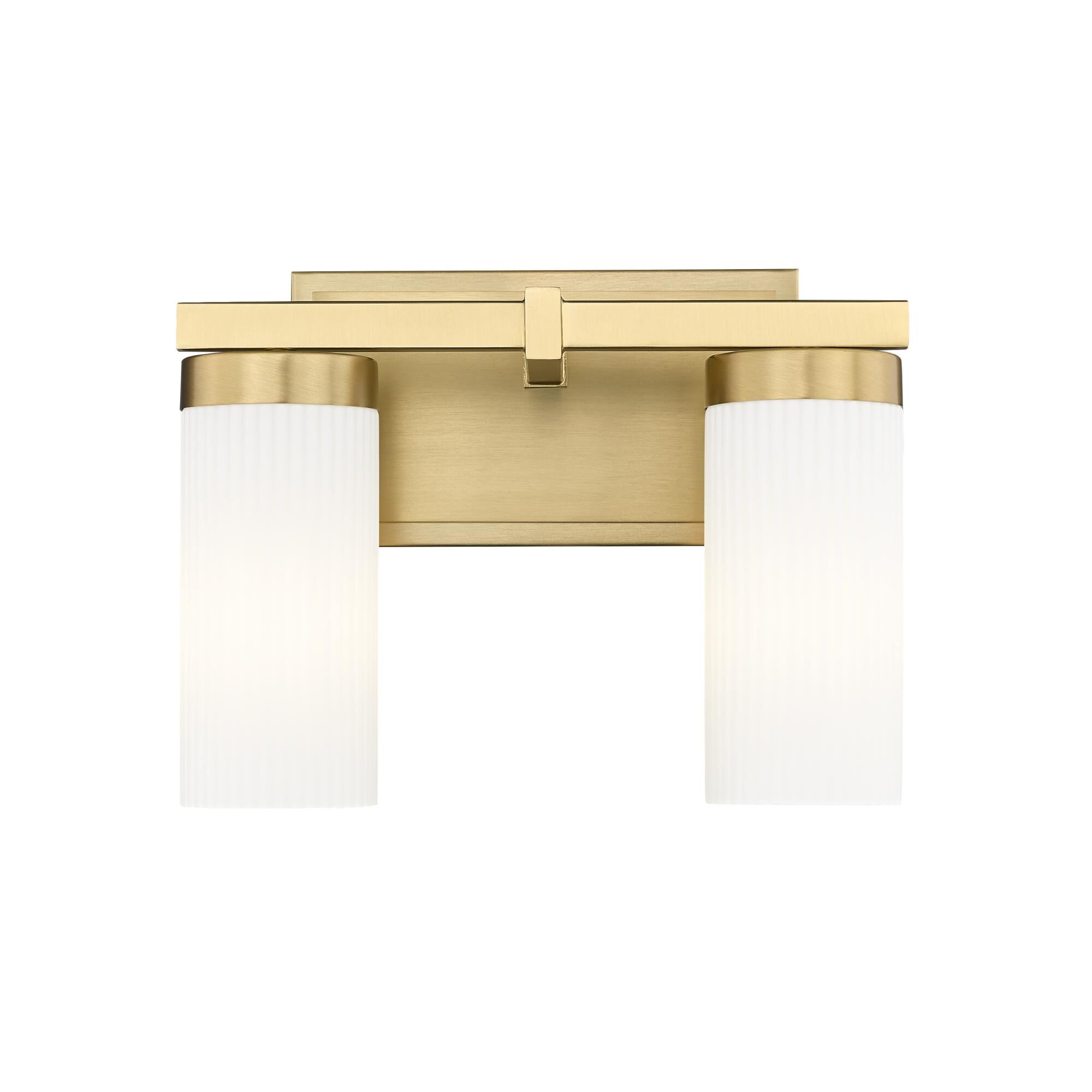 Shown in Modern Gold finish and White glass and White shade