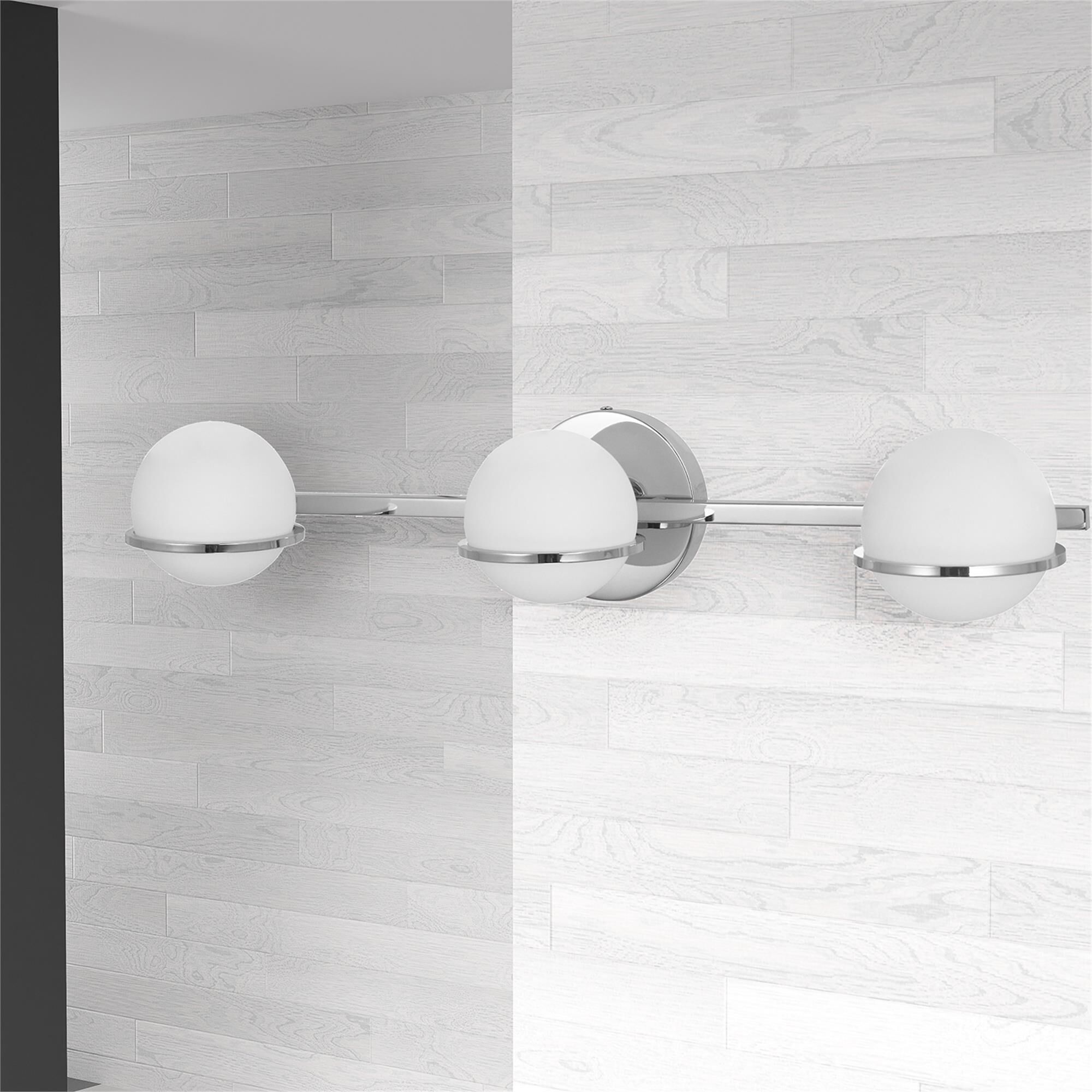 Shown in Polished Chrome and White finish and White Globe glass