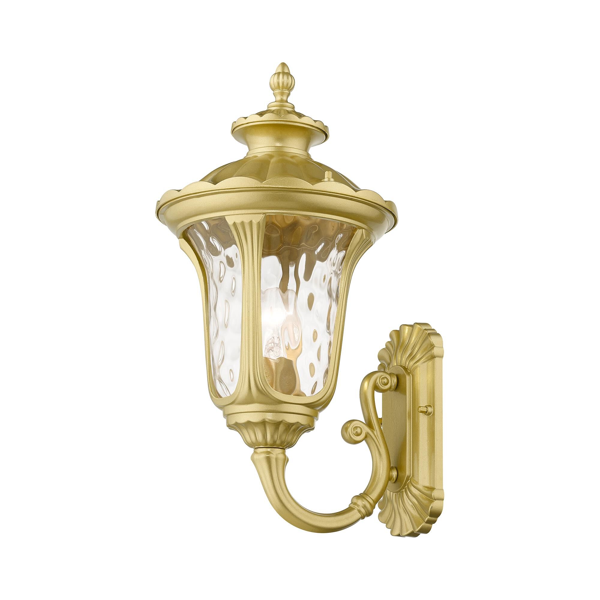 Shown in Soft Gold finish and Hand Blown Clear Water  glass