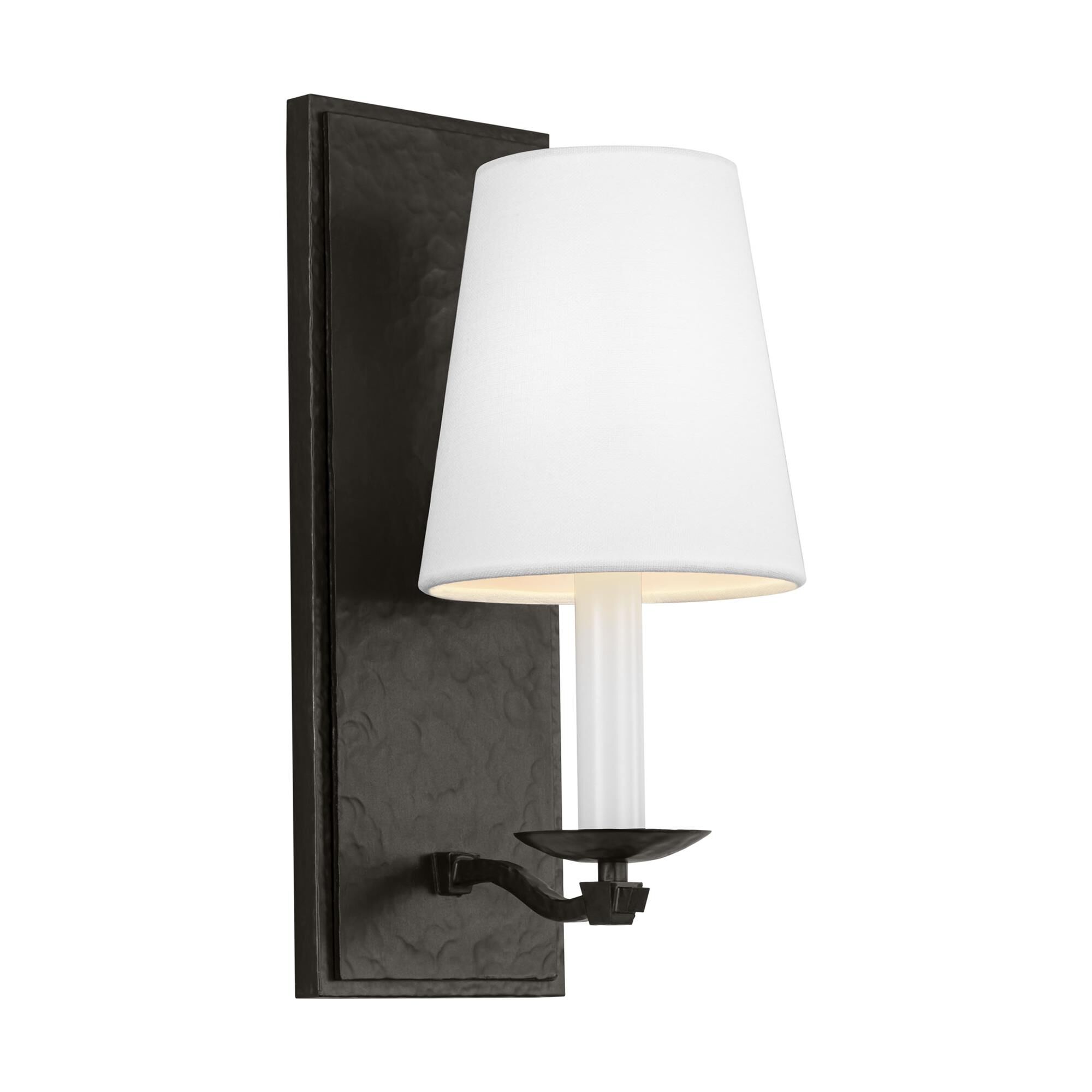 Shown in Aged Iron finish and White Linen shade
