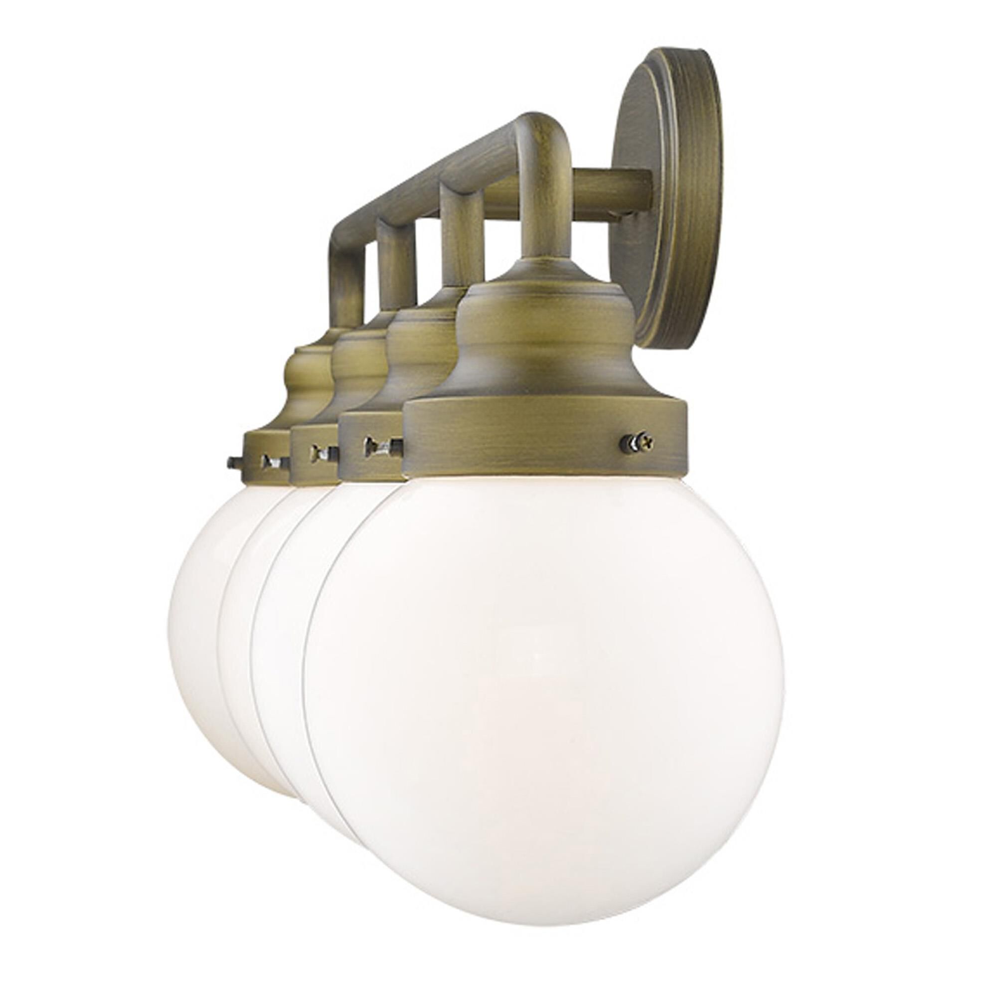 Shown in Raw Brass finish and Opal glass and Opal, Glass Globes shade