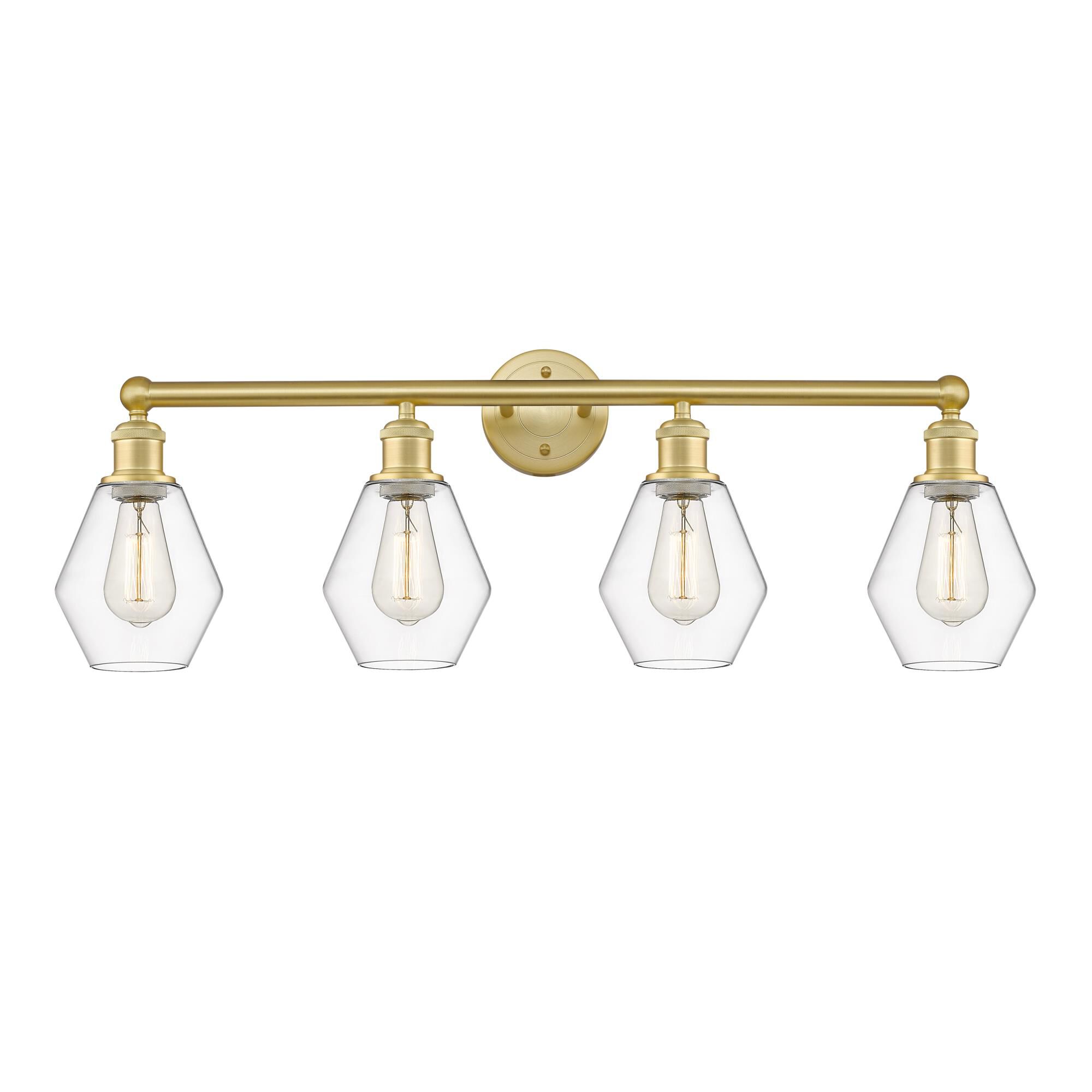 Shown in Satin Gold finish and Clear glass