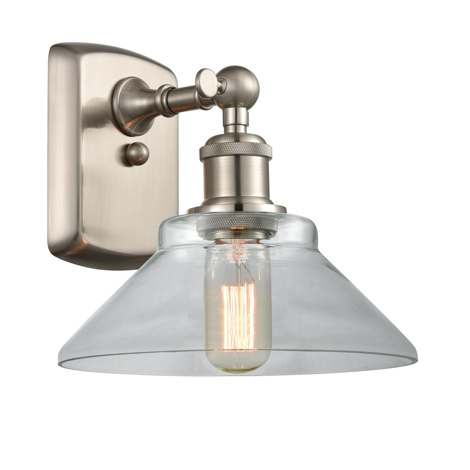 Shown in Brushed Satin Nickel finish and Clear glass