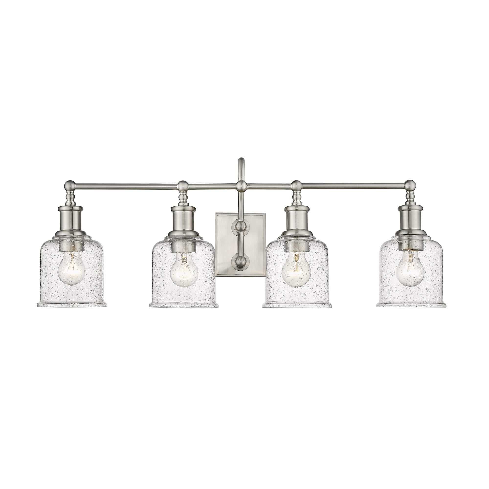 Shown in Brushed Nickel finish and Glass shade