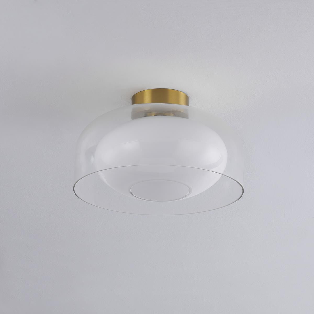 Shown in Aged Brass finish and Thick Clear glass