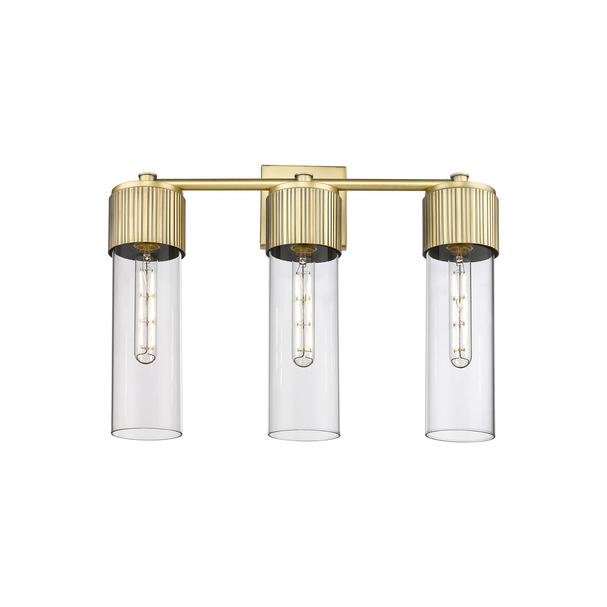 Shown in Brushed Brass finish and Clear glass