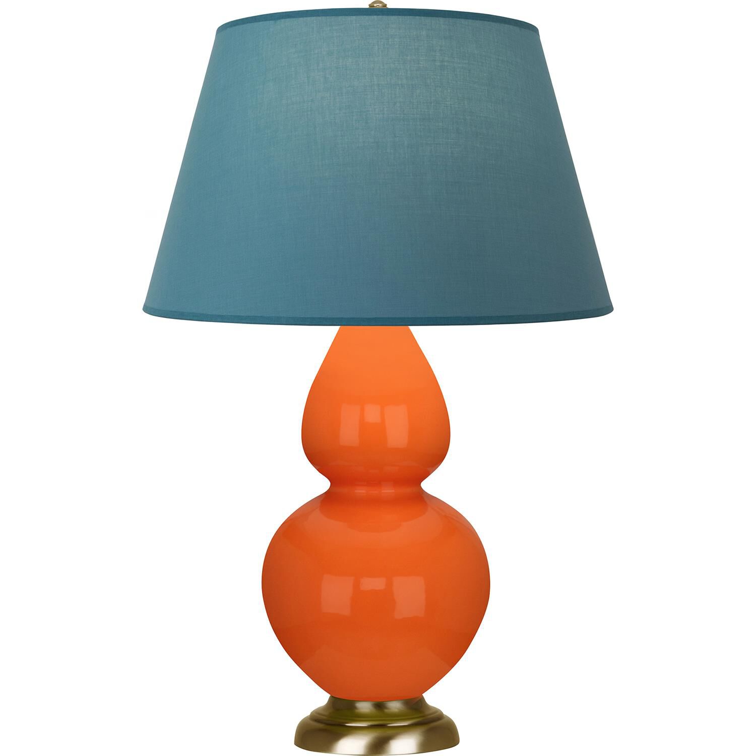 Shown in Pumpkin finish and Bright Blue and Gray shade and Antique Natural Brass accent
