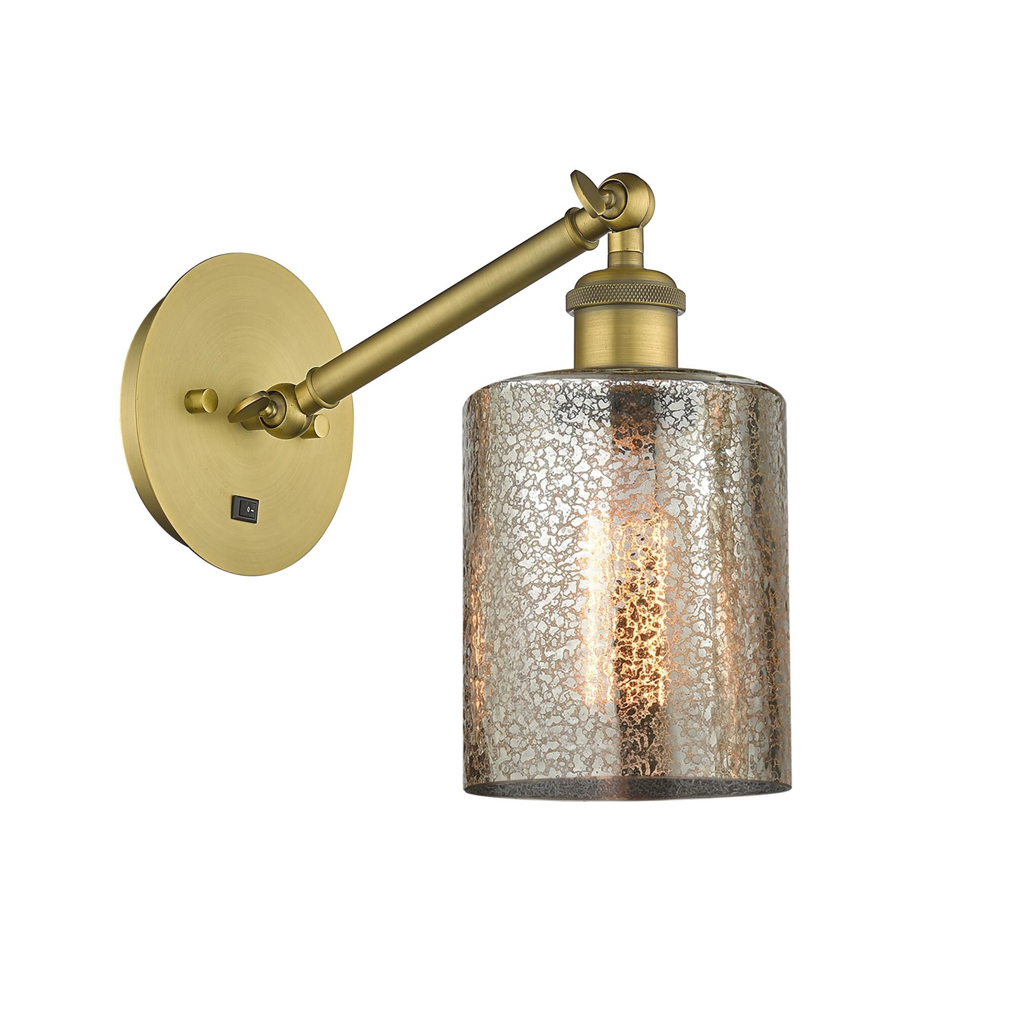 Shown in Brushed Brass finish and Mercury Cobbleskill glass