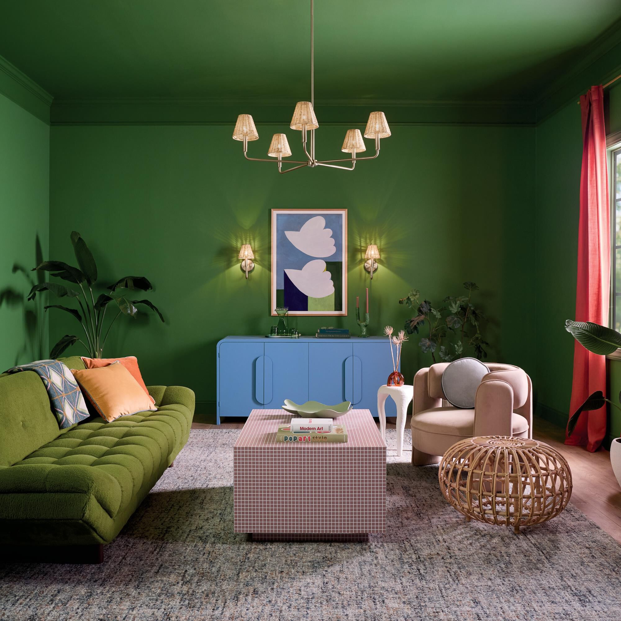 Shown in Champagne Bronze finish and Rattan Textured shade