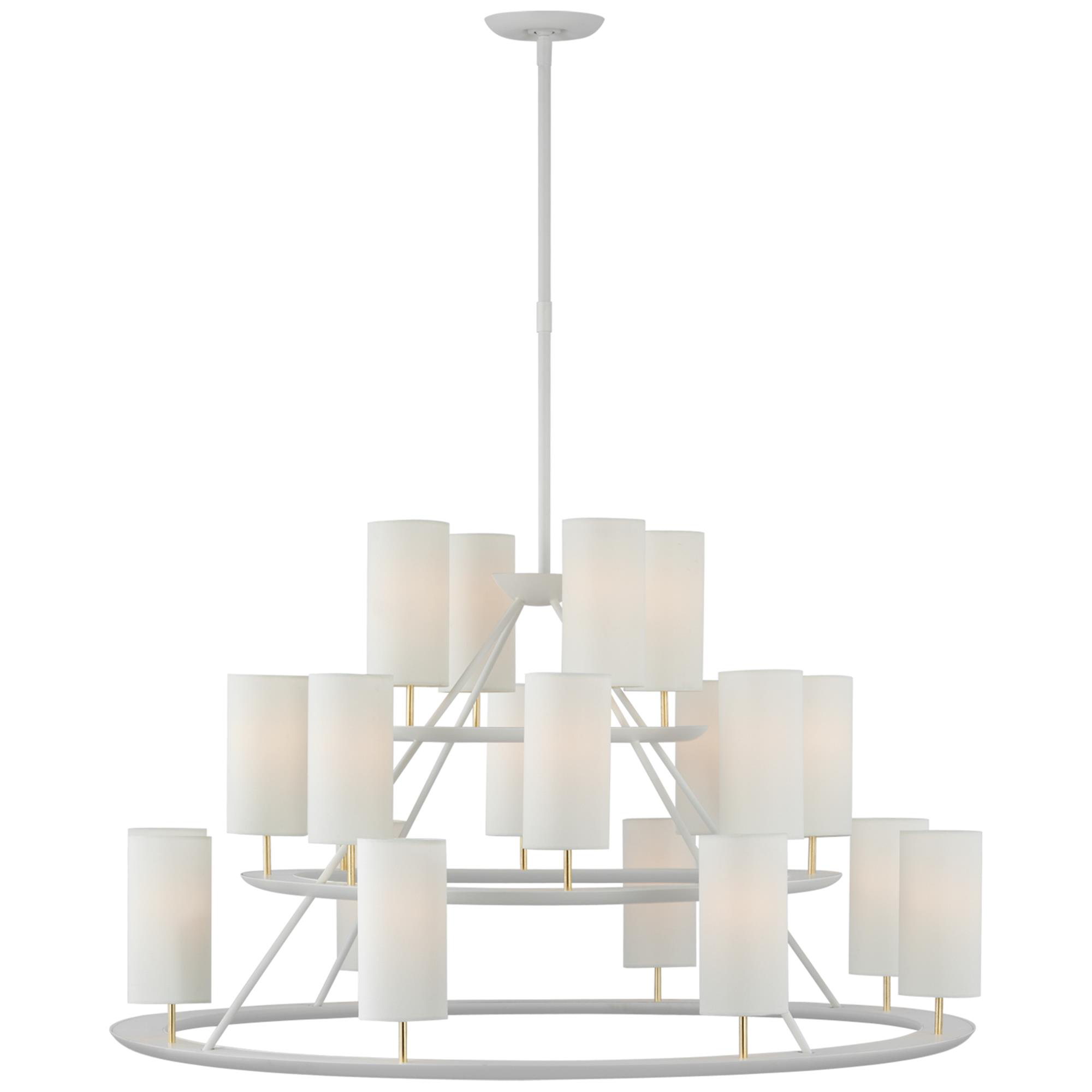Shown in Matte White and Gild finish and Linen shade