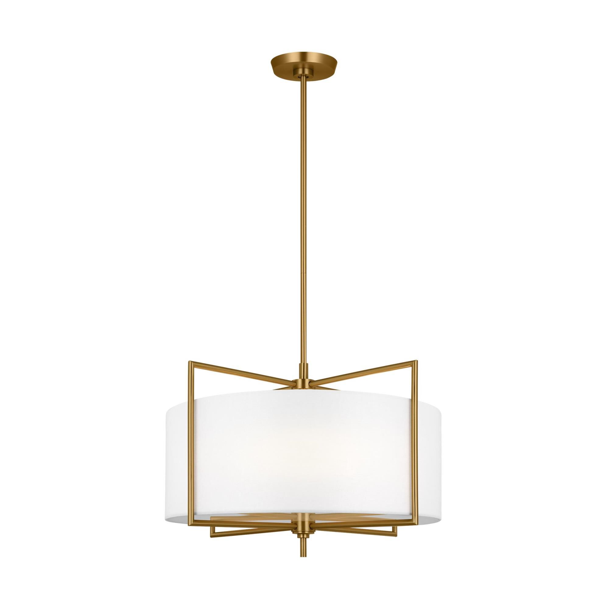 Shown in Burnished Brass finish and White LinenLinen shade