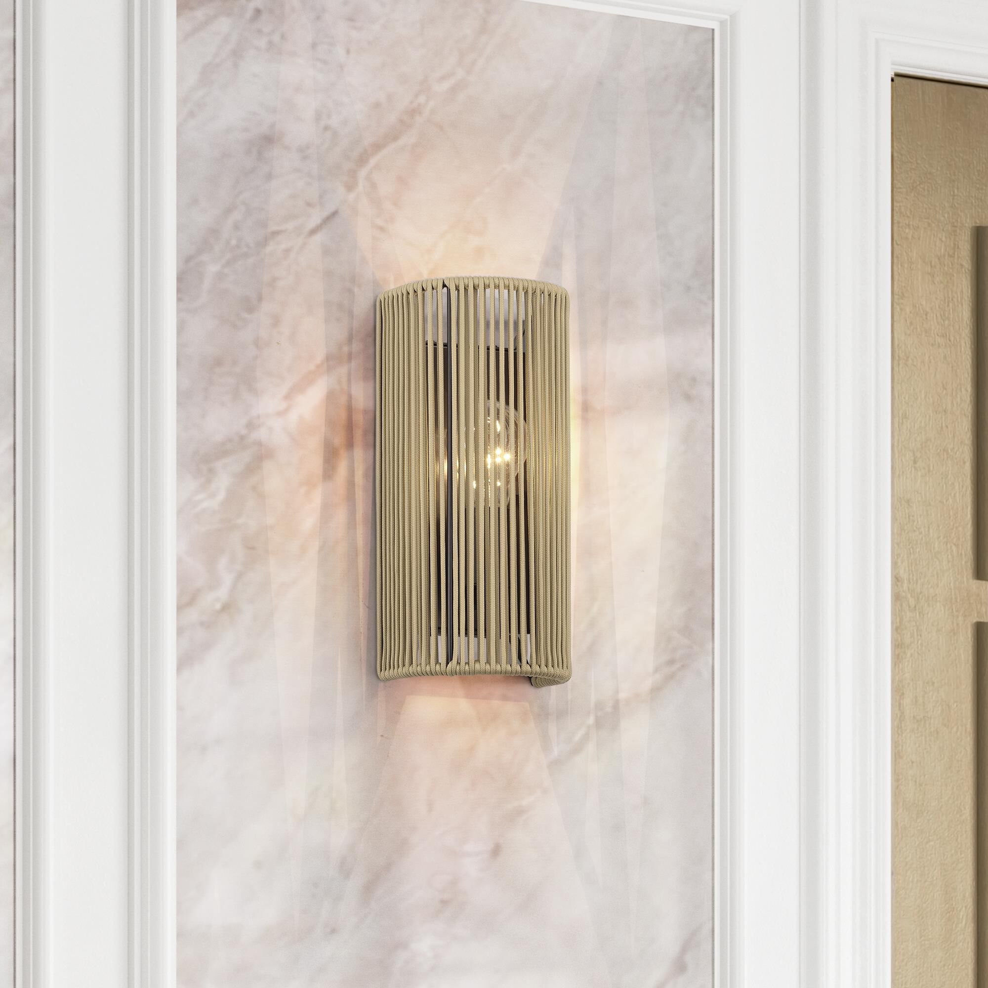 Shown in English Bronze finish and Hand-Woven Venetian Gold Color Polyester Rope shade