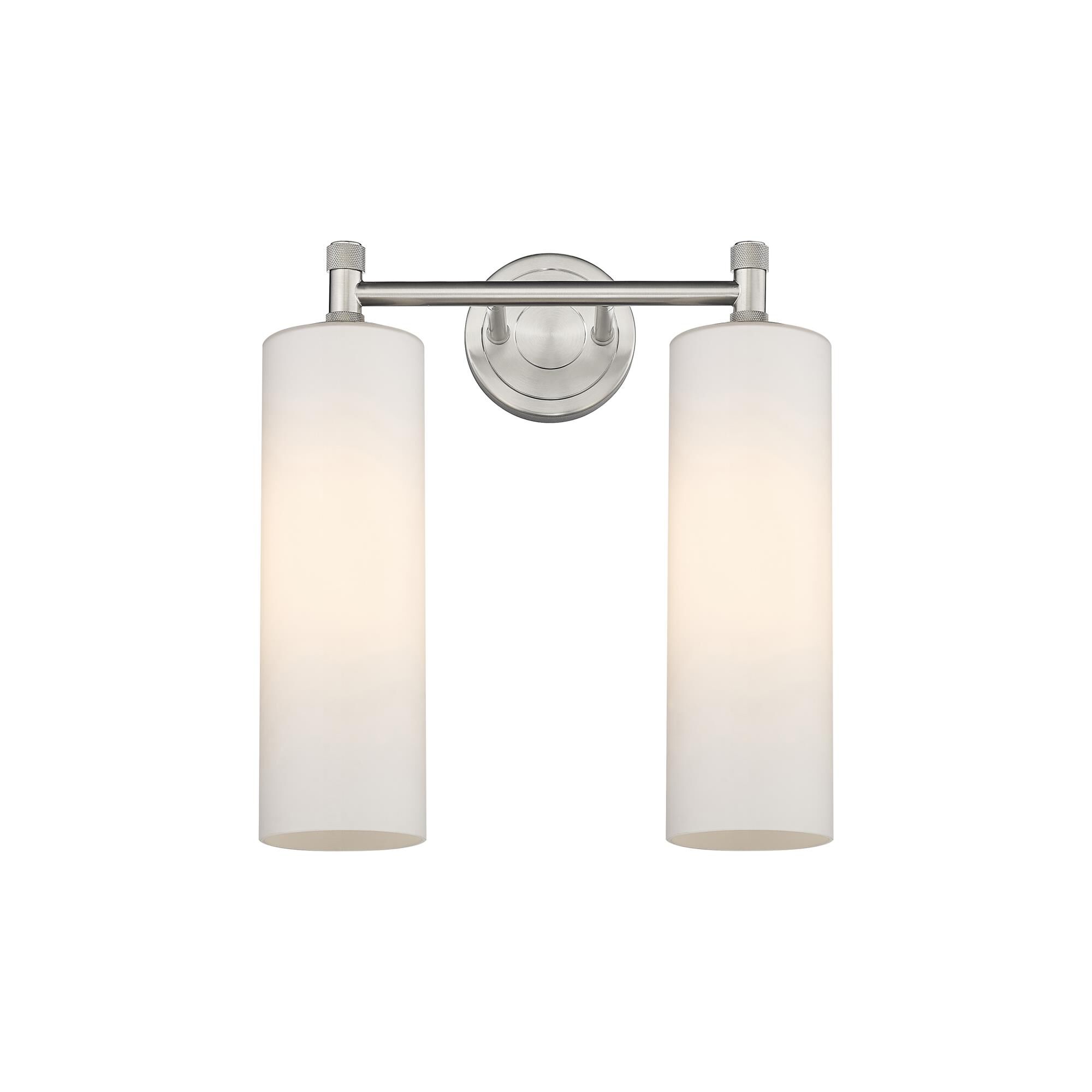 Shown in Satin Nickel finish and Matte White glass