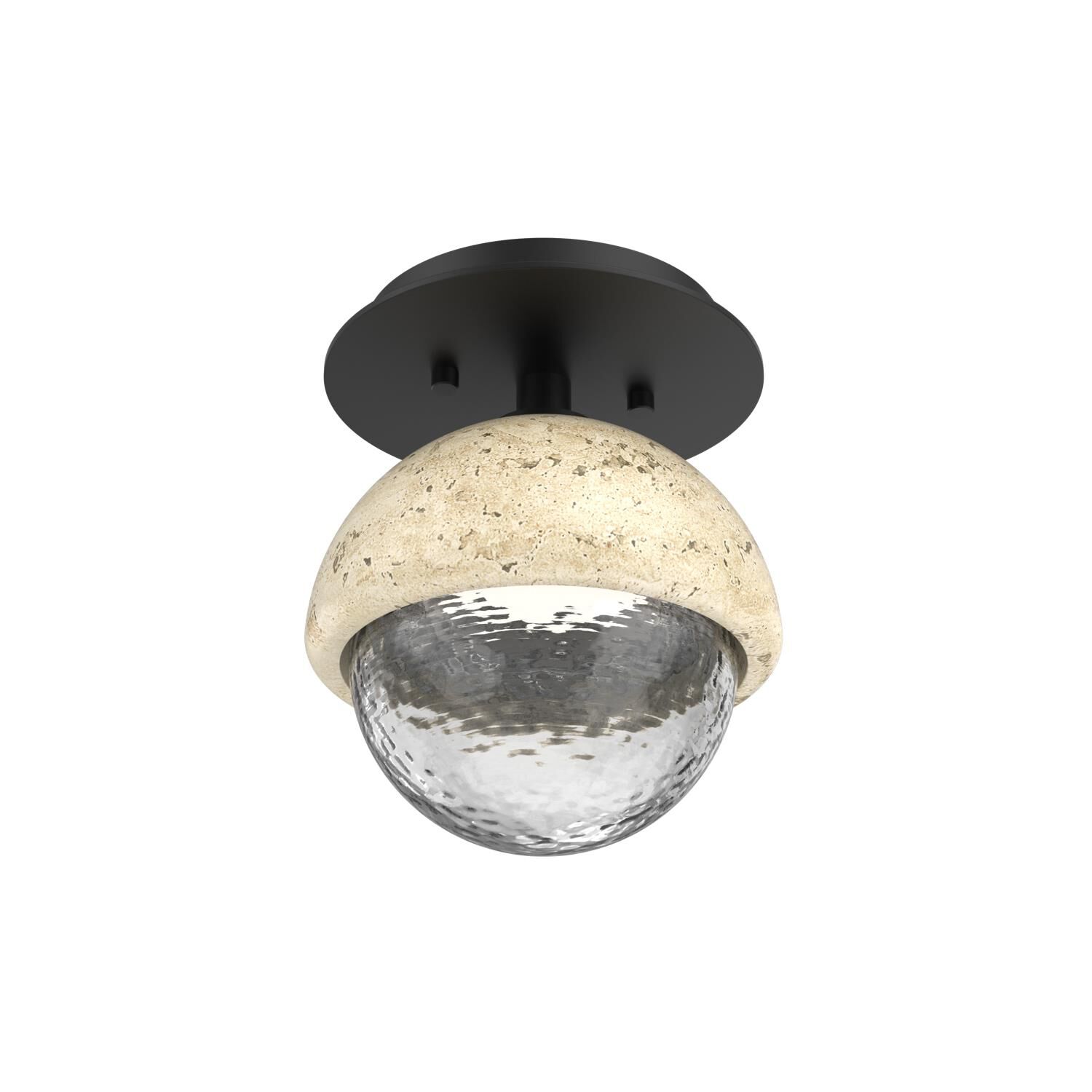 Shown in Matte Black finish and Clear glass and Travertine Stone accent