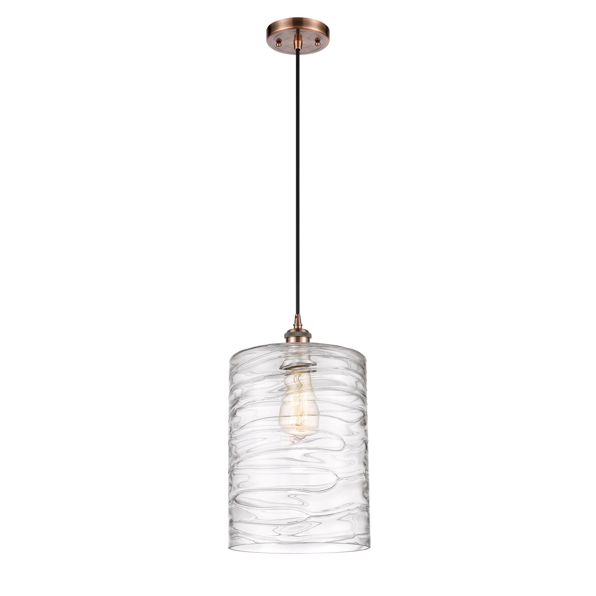 Shown in Antique Copper finish and Deco Swirl Large Cobbleskill glass