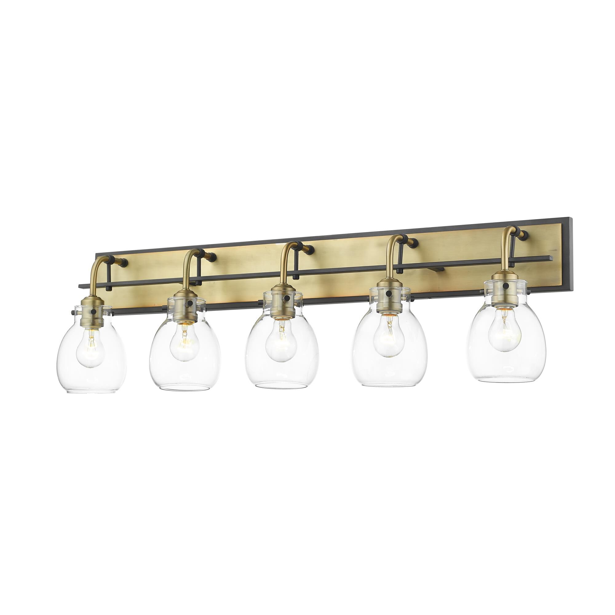 Shown in Matte Black + Olde Brass finish and Glass shade