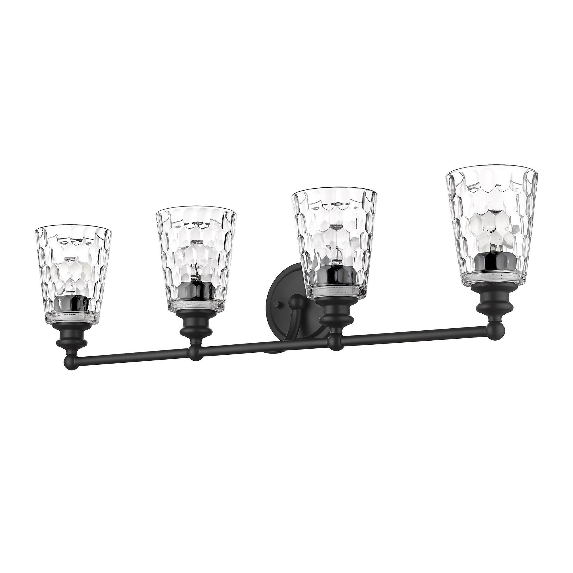 Shown in Matte Black finish and Clear glass and Clear, Optic Cone Shaped Glass shade