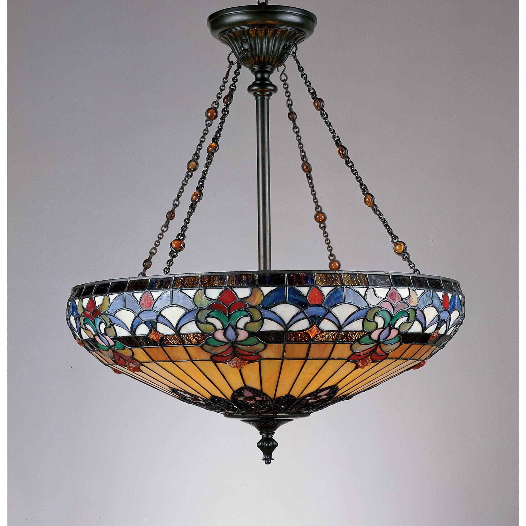 Shown in Vintage Bronze finish and Tiffany glass