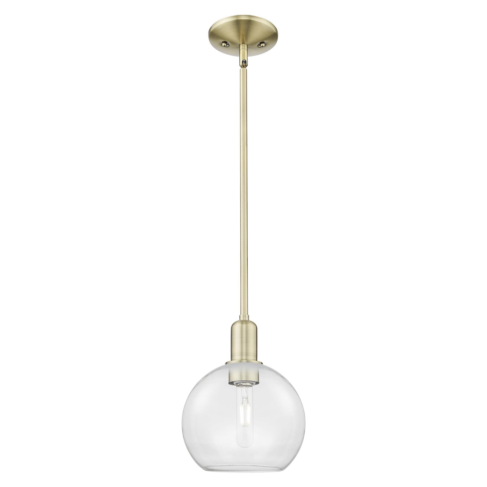 Shown in Antique Brass finish and Clear glass