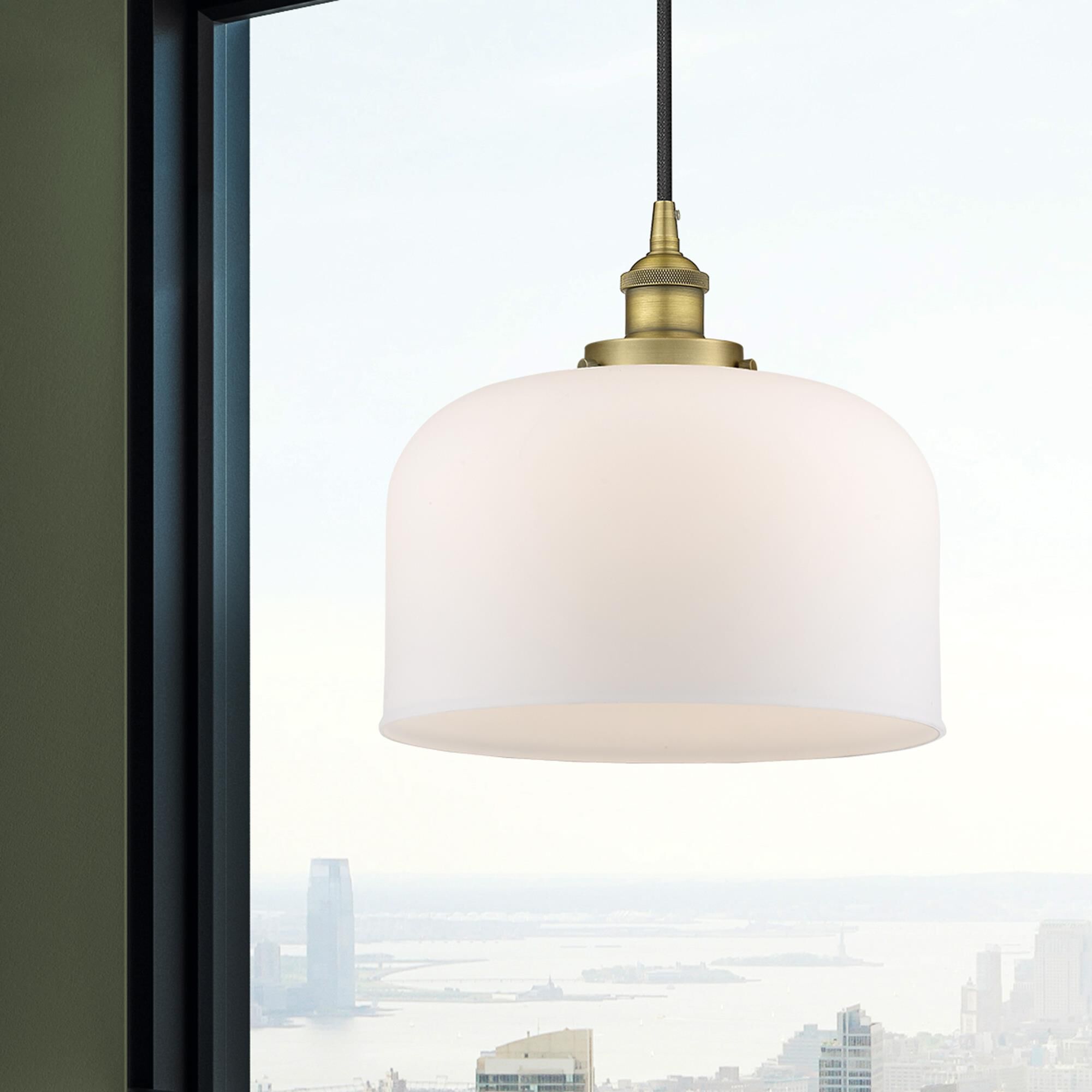 Shown in Brushed Brass finish and Matte White Cased X-Large Bell glass