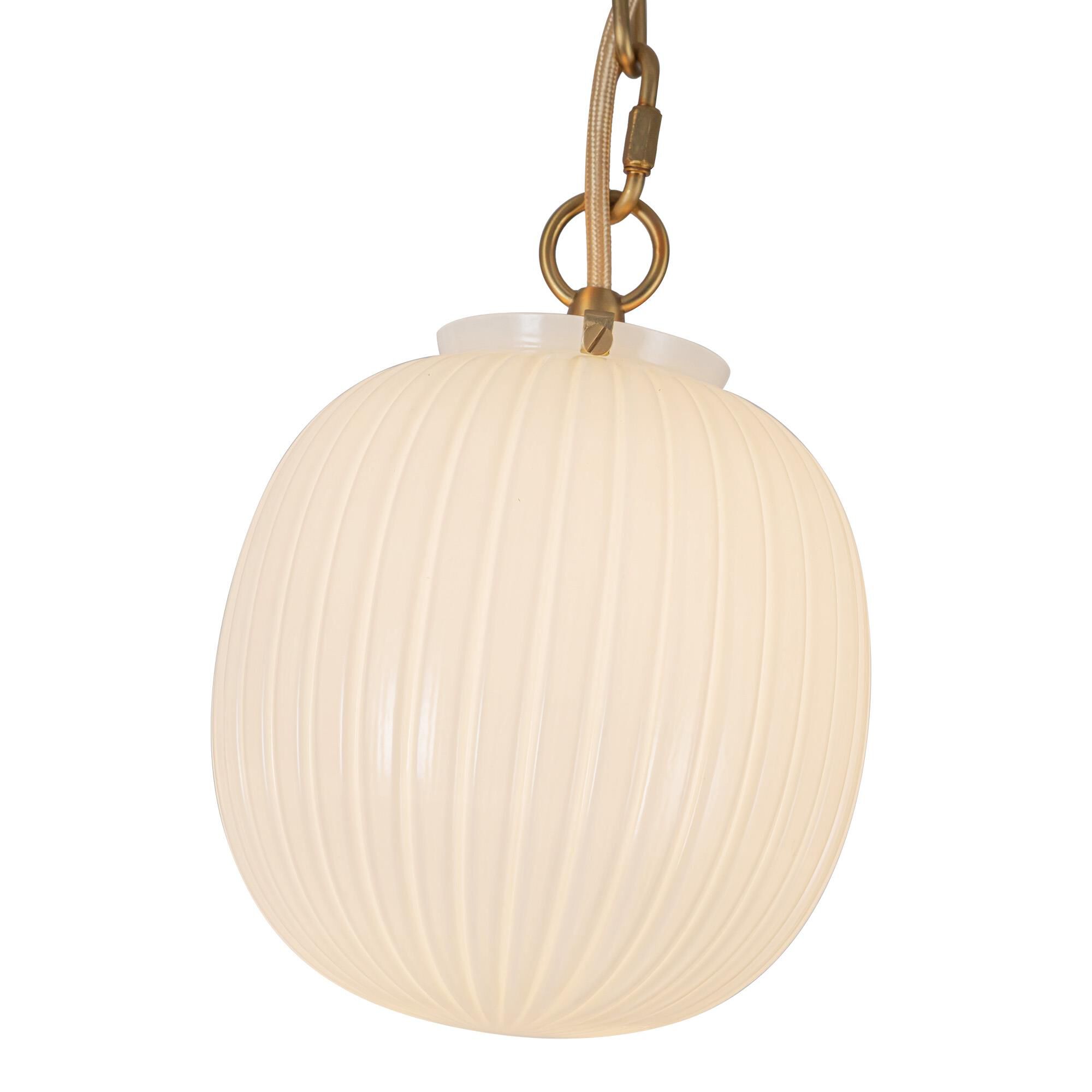 Shown in Brushed Gold finish and Glossy Ribbed Opal glass
