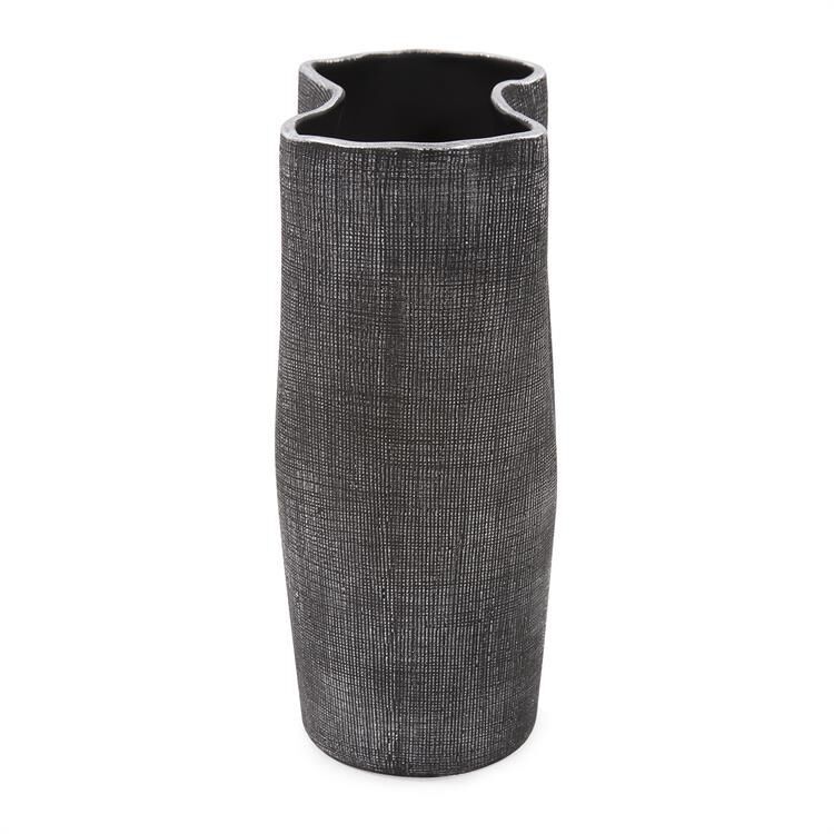 Textured Black Free Formed Ceramic Vase Vase-Urn by Howard Elliott Collection