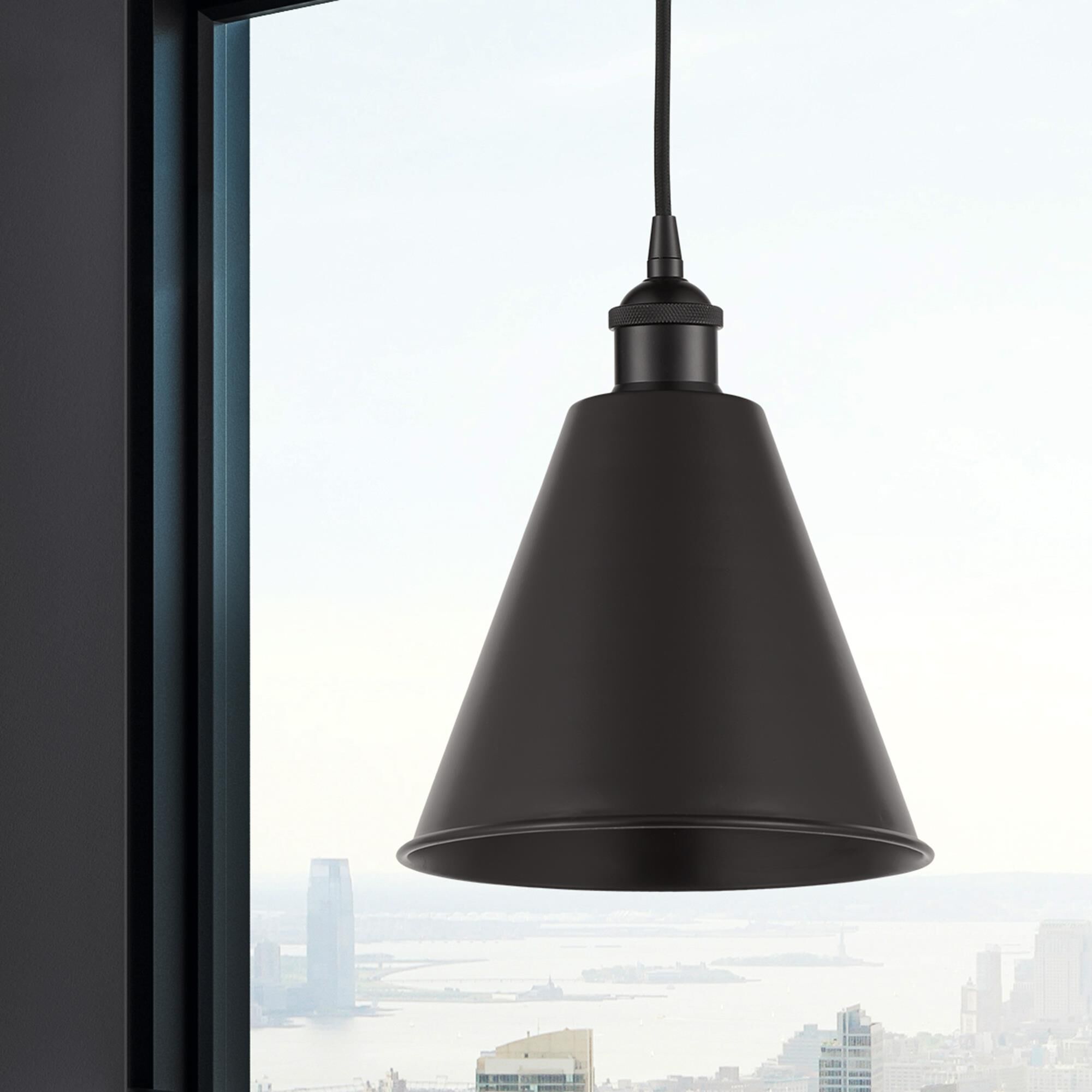 Shown in Matte Black finish and Matte Black Edison Cone shade