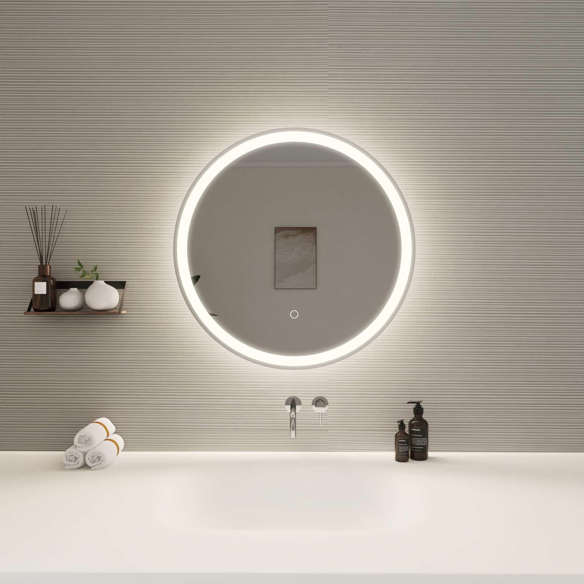Harmoni 24 Inch Round LED Lighted Mirror by Elegant Decor