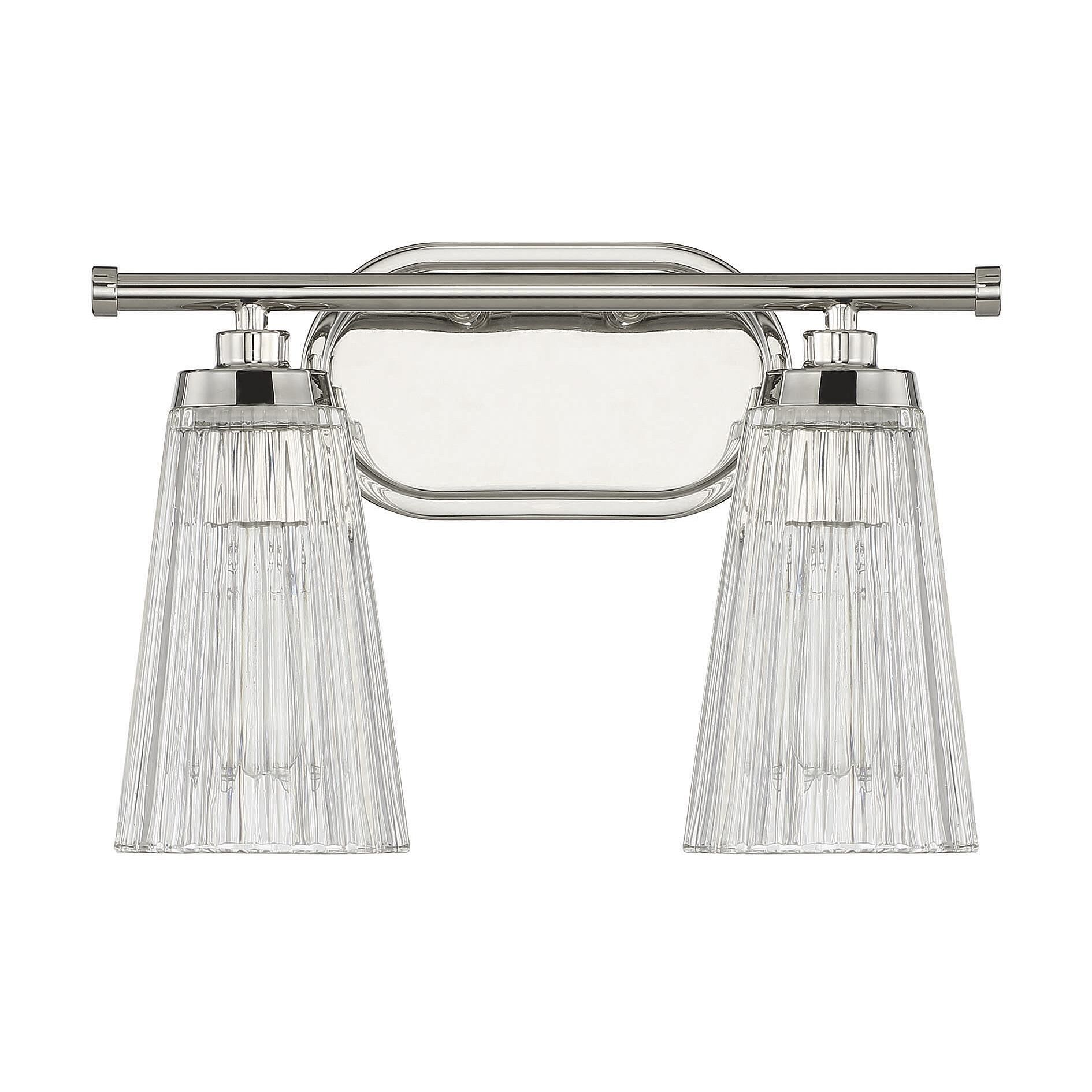 Shown in Polished Nickel finish and Clear Ribbed glass and Glass shade