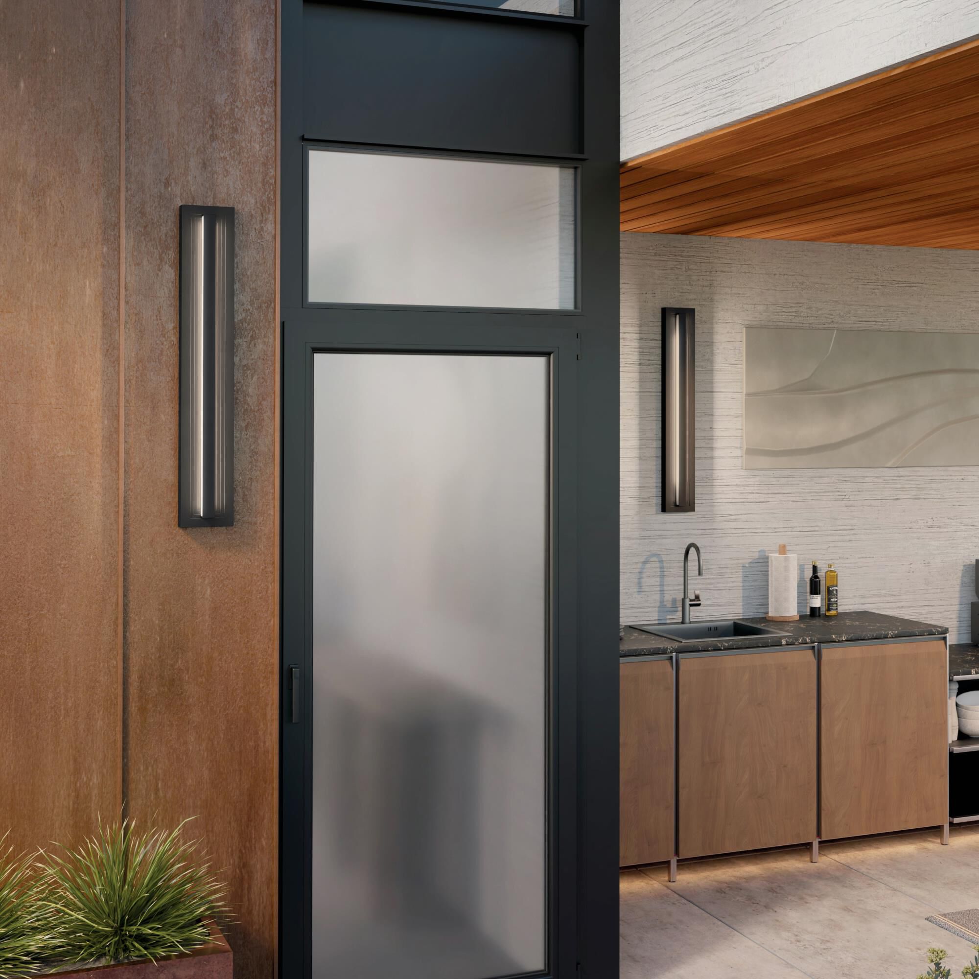Shown in Black finish and Clear glass
