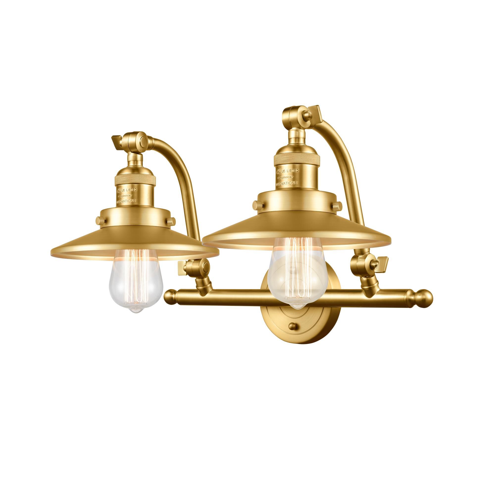 Shown in Satin Gold finish and Satin Gold Railroad shade