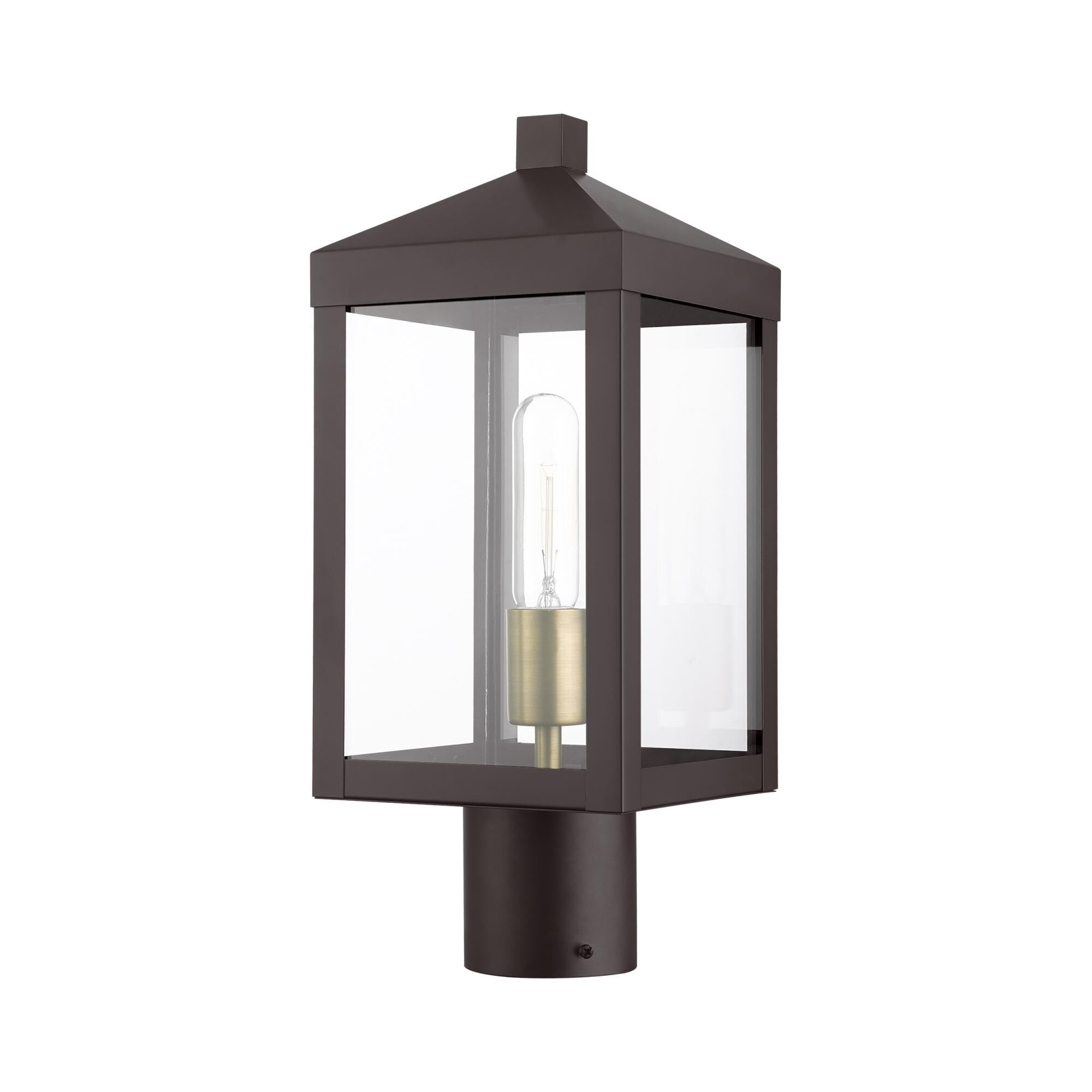 Shown in Bronze With Antique Brass Cluser finish and Clear glass and Clear Glass shade