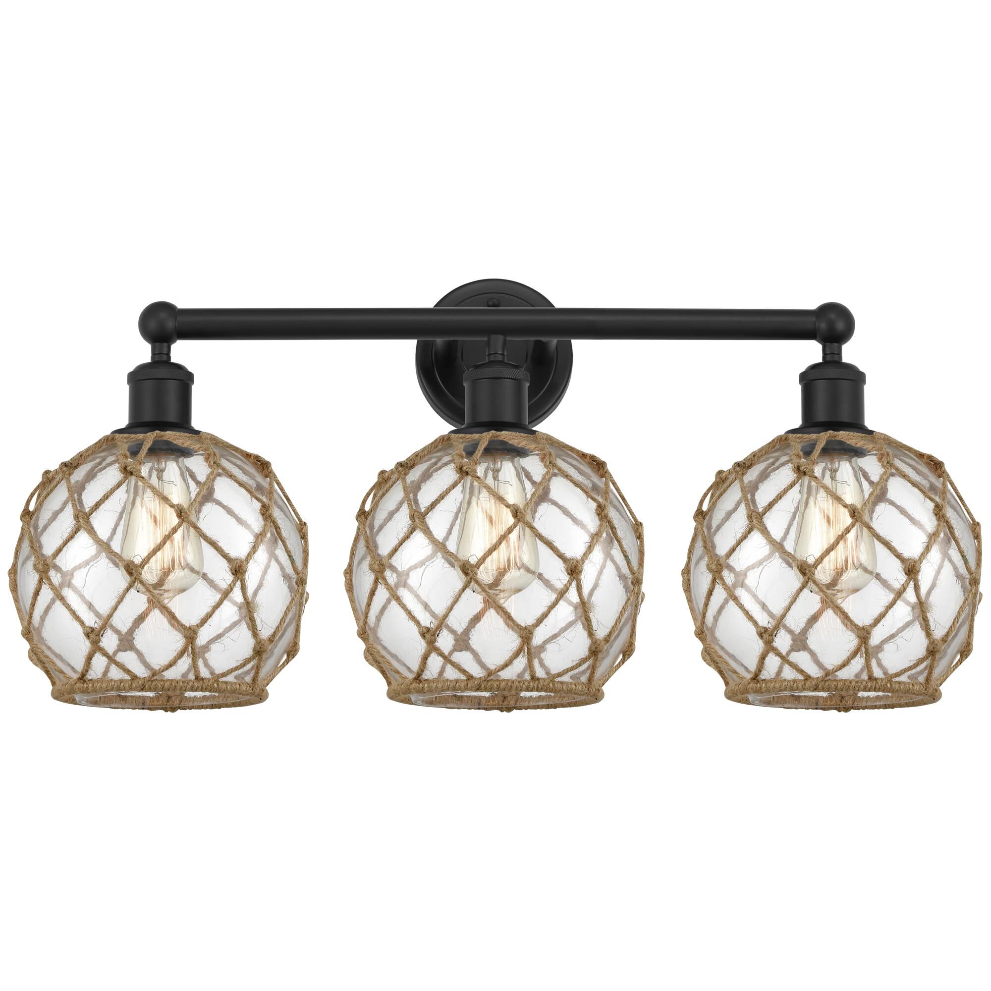 Shown in Matte Black finish and Clear with Brown Rope glass