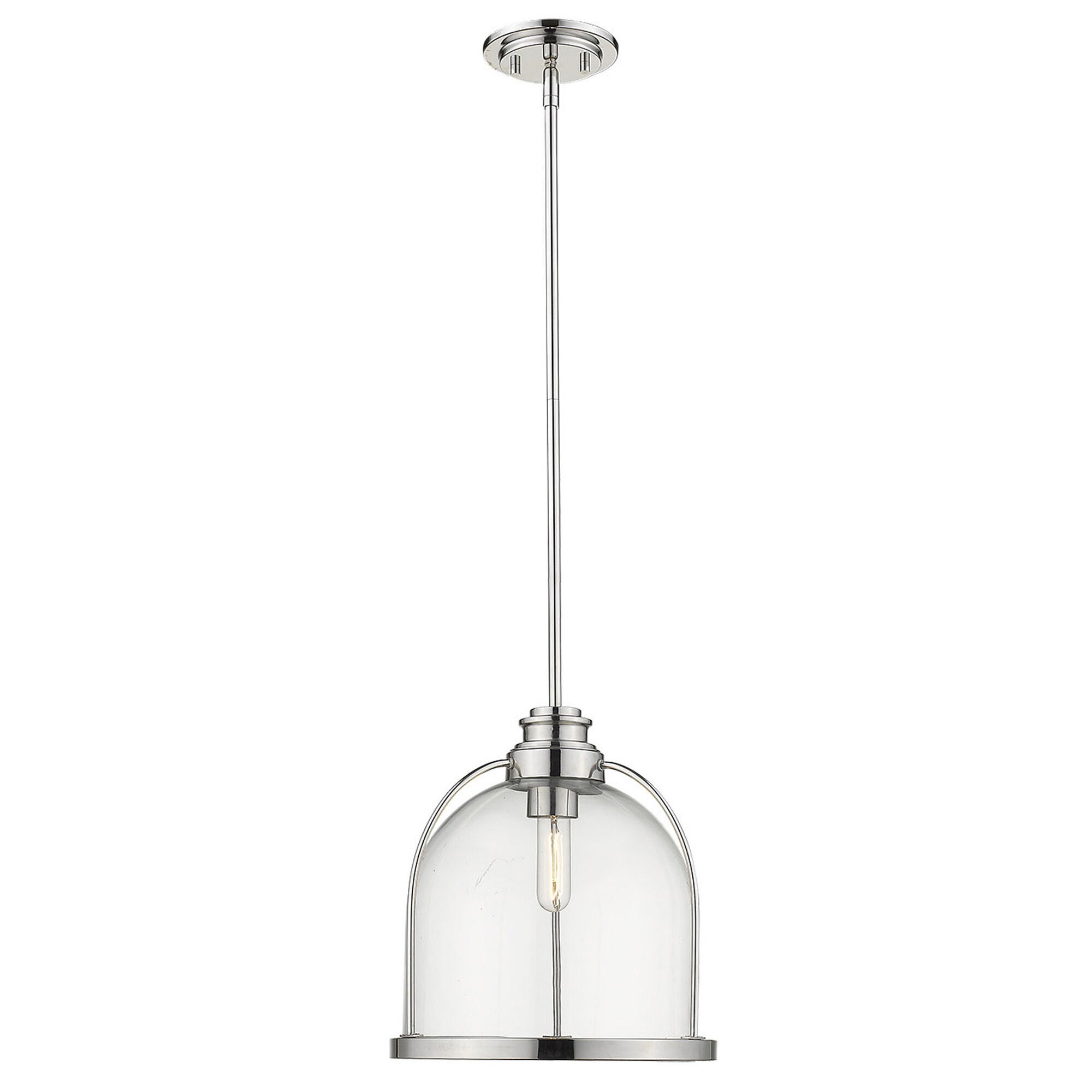 Shown in Polished Nickel finish and Clear glass and Clear, Dome Shaped Glass Globe shade