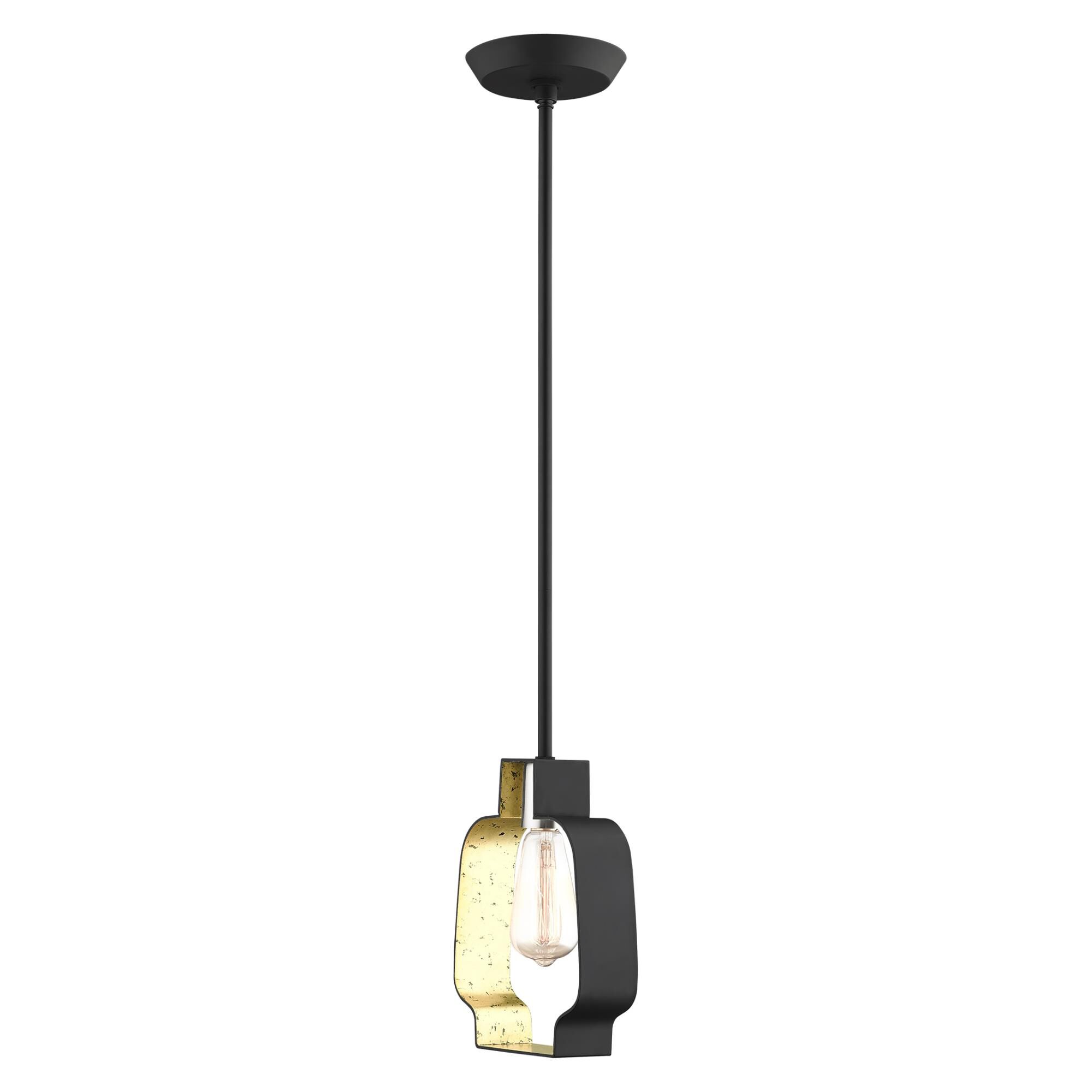 Shown in Black With Brushed Nickel Accents finish and Black Shade With Winter Gold Finish Inside glass and Black  With Winter Gold Finish Inside shade