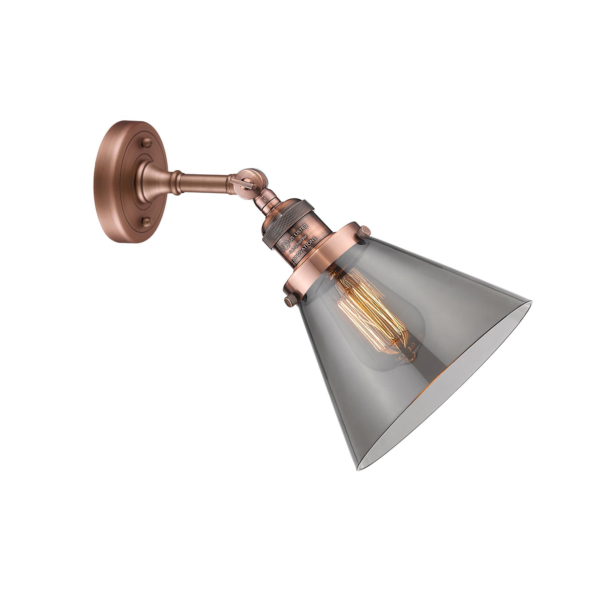 Shown in Antique Copper finish and Smoked glass and None accent