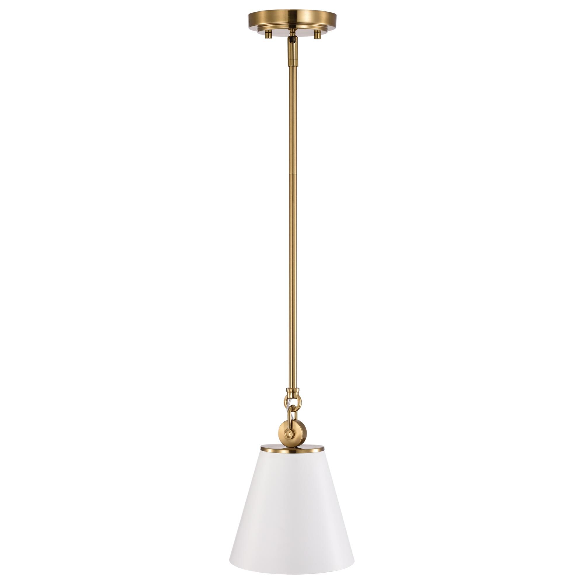Shown in Vintage Brass finish and No Glass glass and White shade